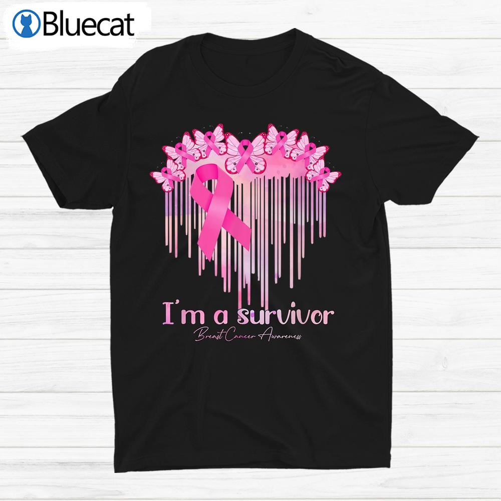 In October We Wear Pink Butterfly Heart Breast Cancer Month Shirt
