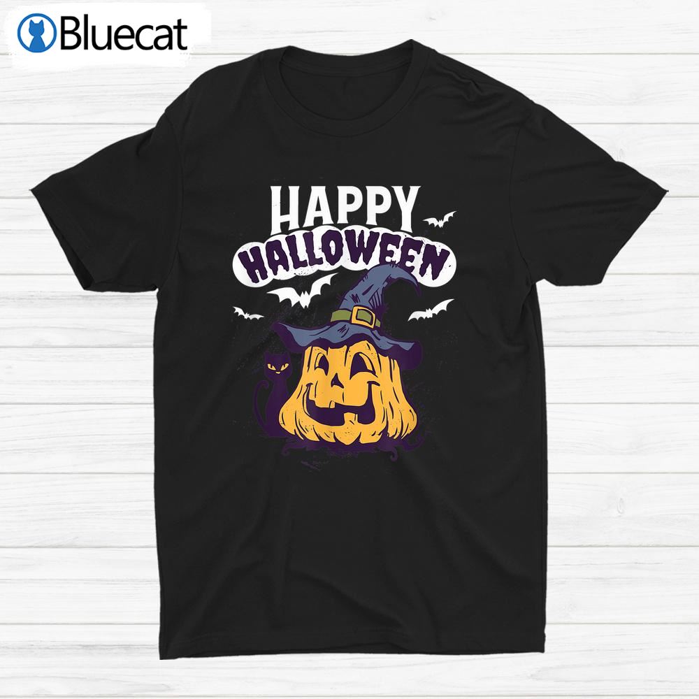 Pumpkin And Black Cat Happy Halloween Boo Shirt