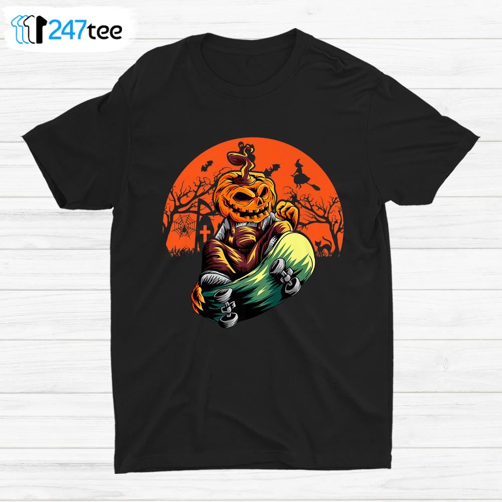 Pumpkin With Skateboard Halloween Shirt