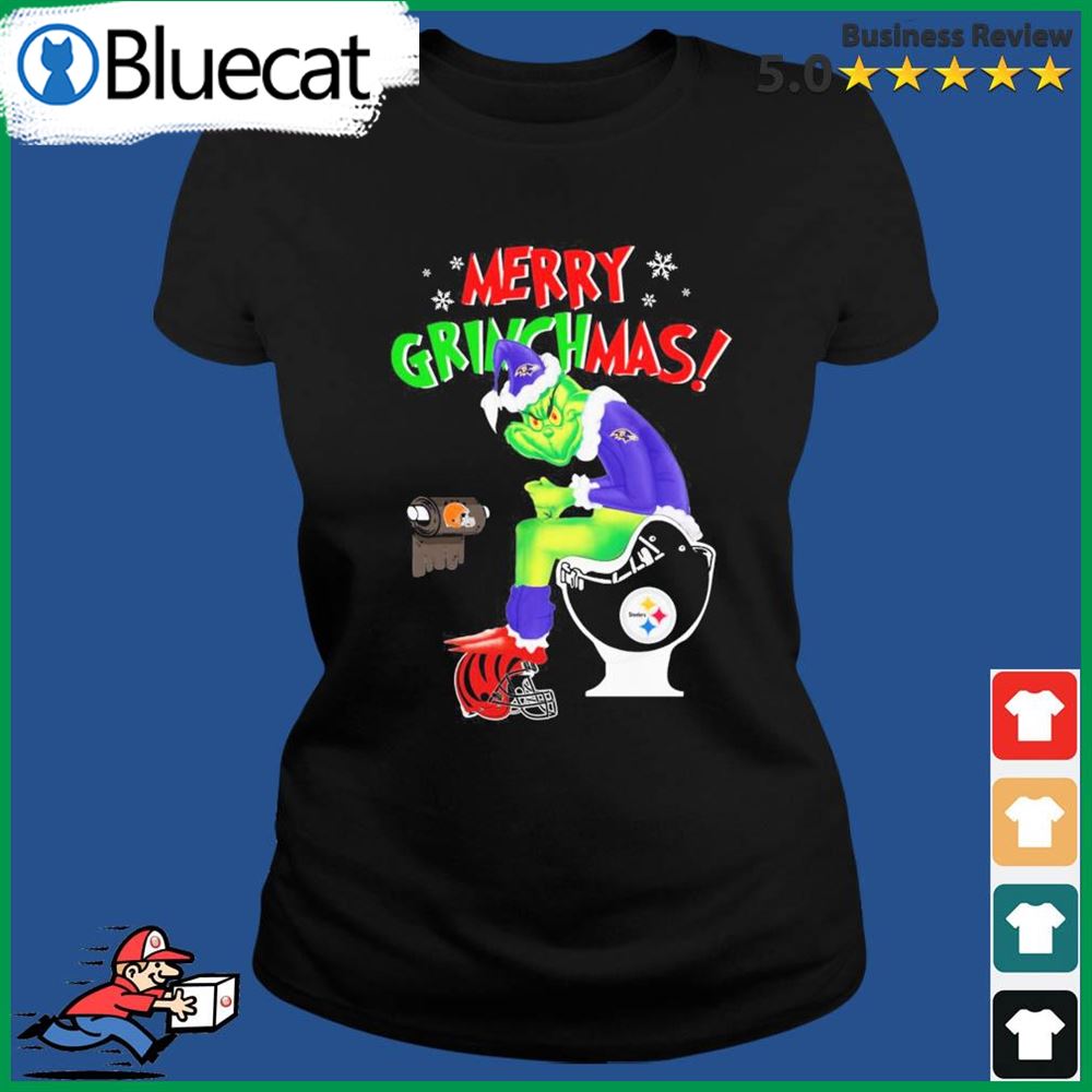 Baltimore Ravens Grinch santa toilet on Pittsburgh Steelers shirt