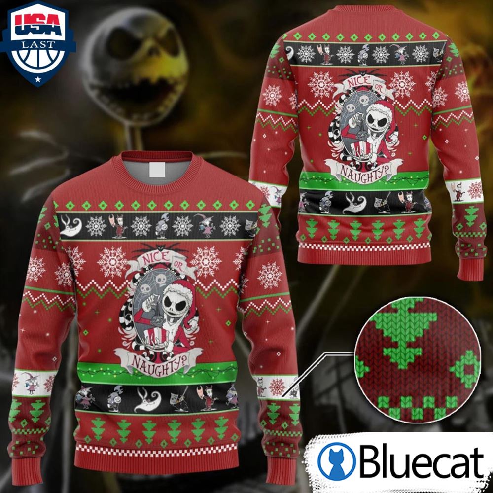 Los Angeles Rams Christmas Jack Skellington Face Pattern Ugly Christmas  Sweater - Banantees