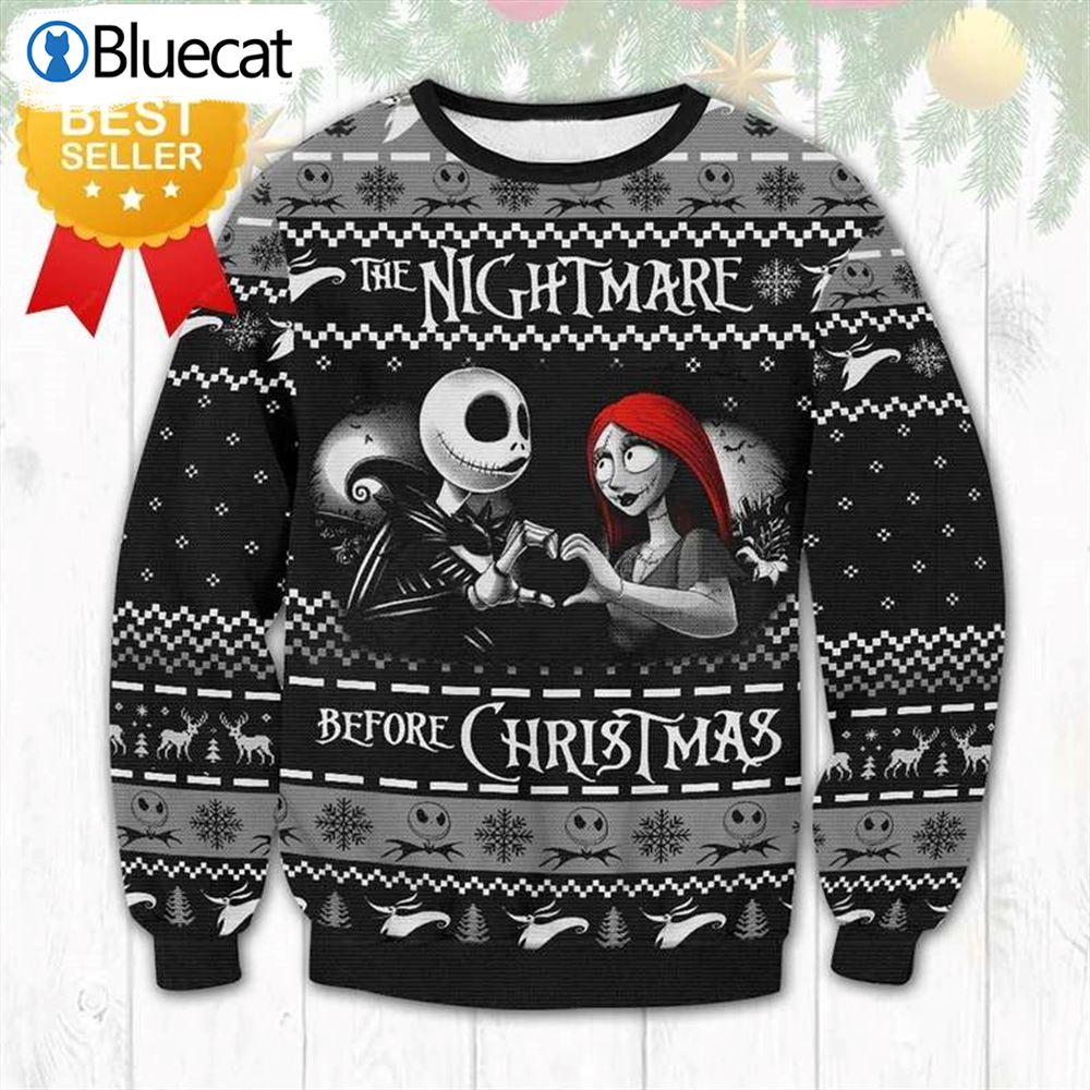 Nightmare Before Jack Sally Couples Ugly Christmas Sweaters - Bluecat