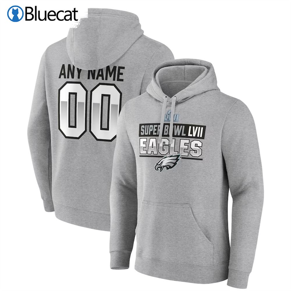 Gray Philadelphia Eagles Super Bowl Lvii Custom Name Number Pullover Hoodie 