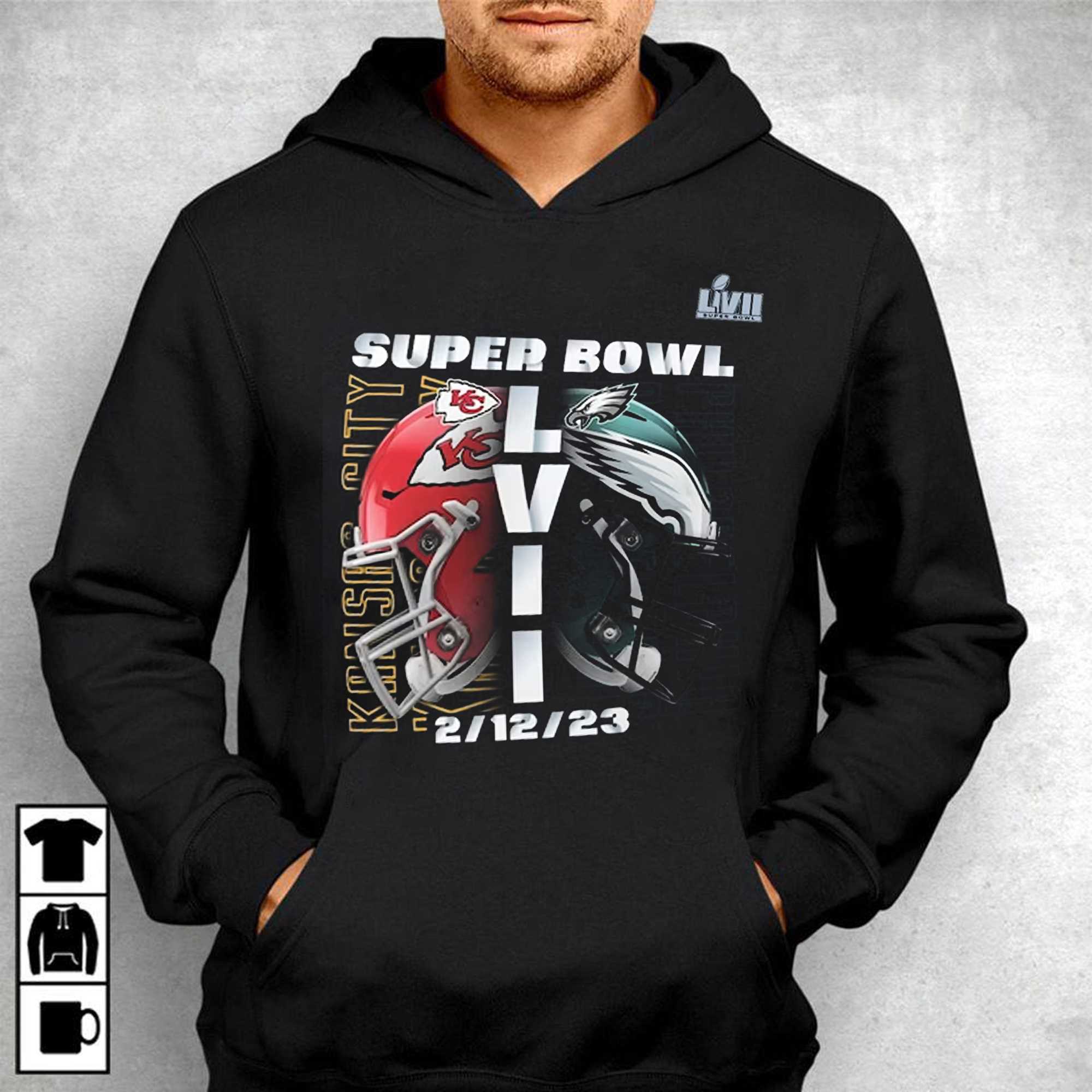 Official Kansas City Chiefs Vs Philadelphia Eagles Super Bowl Lvii Matchup Helmet Decals T-shirt 