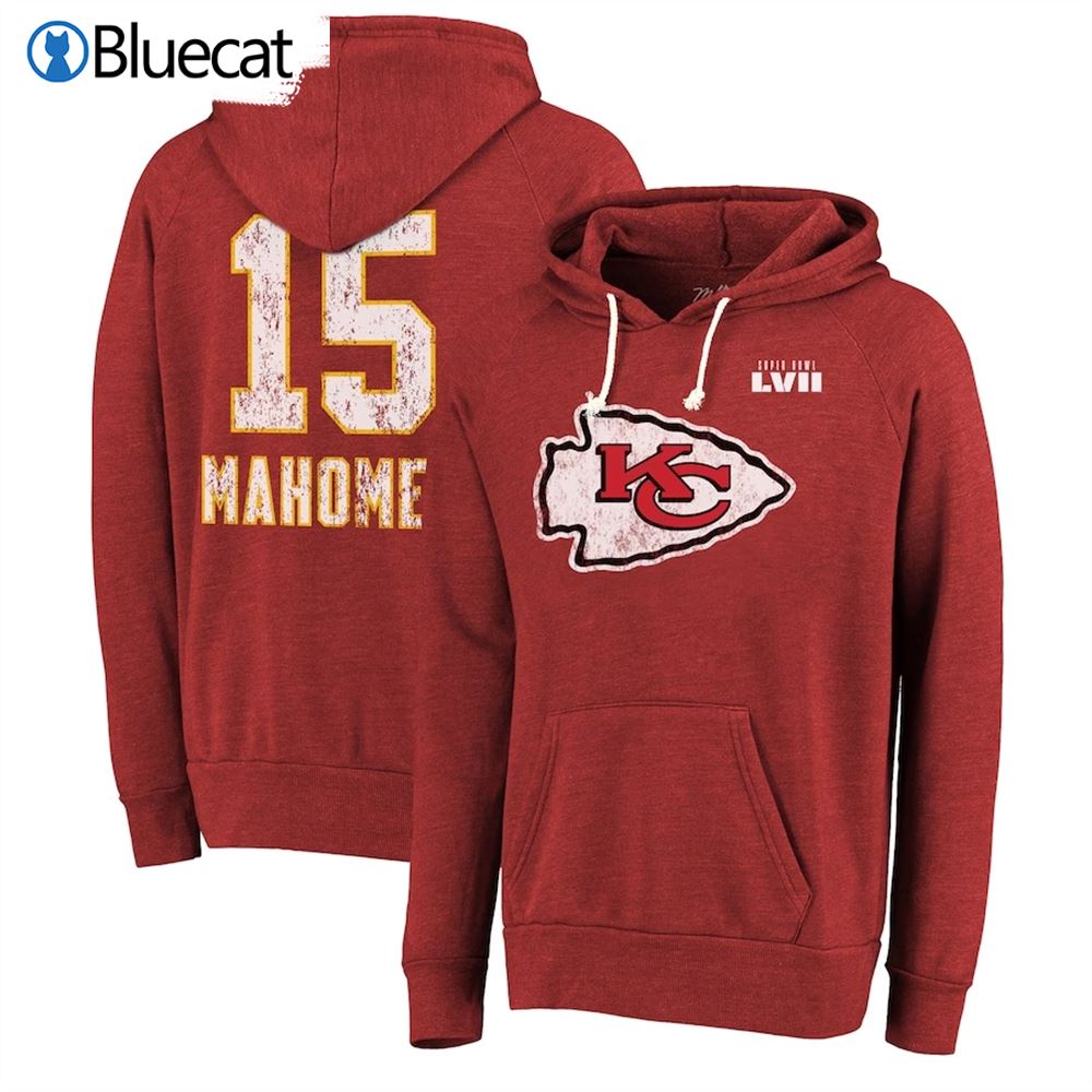 Patrick Mahomes Kansas City Chiefs Majestic Threads Super Bowl Lvii Name Number Pullover Hoodie 