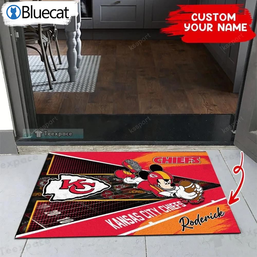 Custom Name Mickey Mouse Kansas City Chiefs Player Doormat 