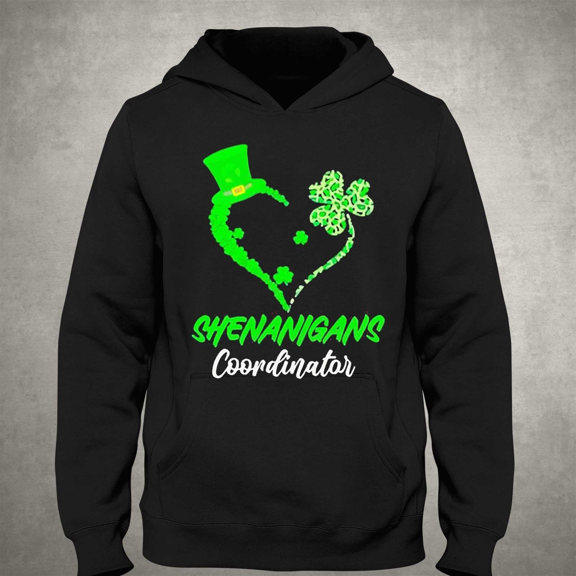 Shenanigans Coordinator Green Heart Shamrock St Patricks Day Shirt 