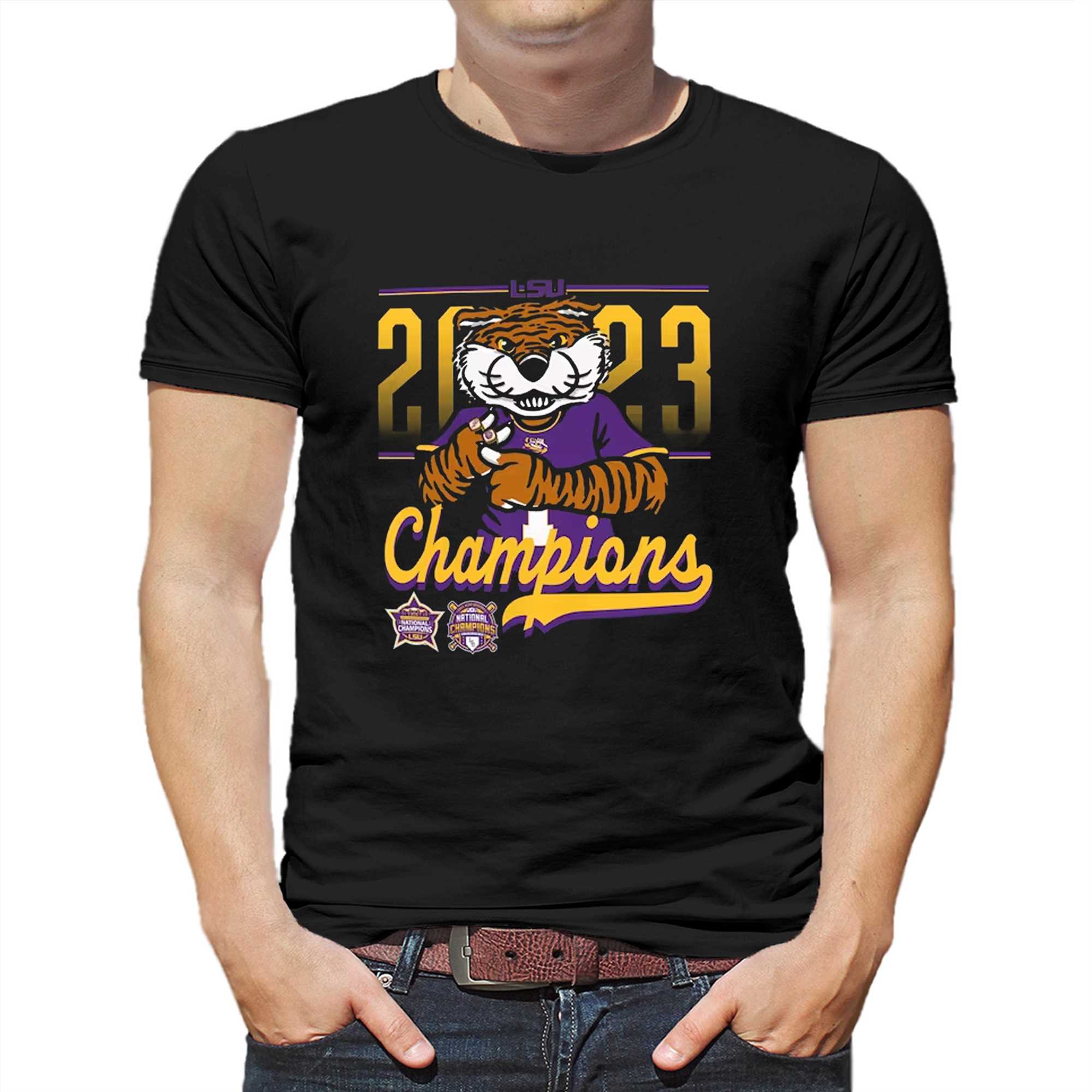 lsu tigers baseball 2023 dual national champions ring me t shirt 1