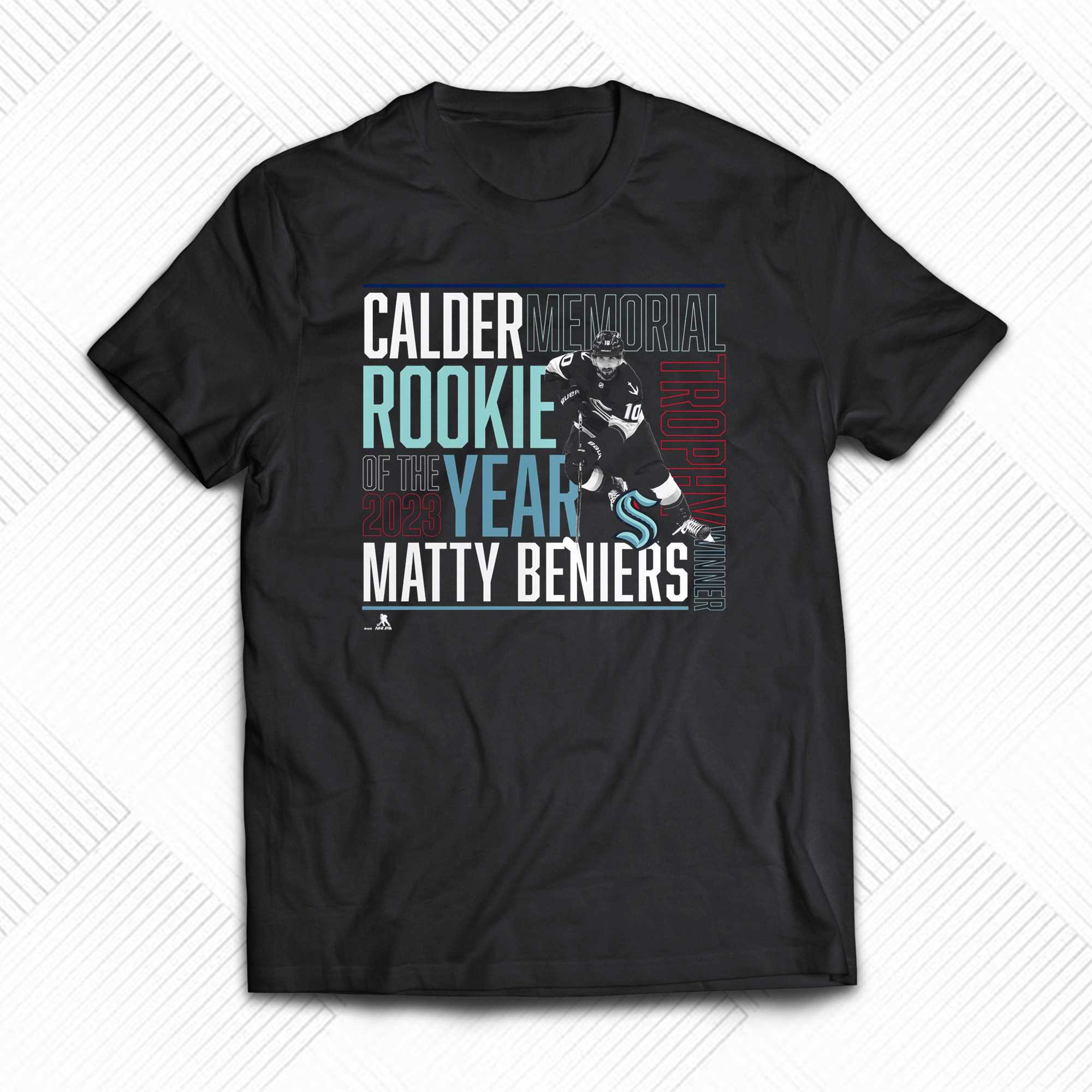 matty beniers seattle kraken fanatics branded 2023 calder trophy winner t shirt 1 1