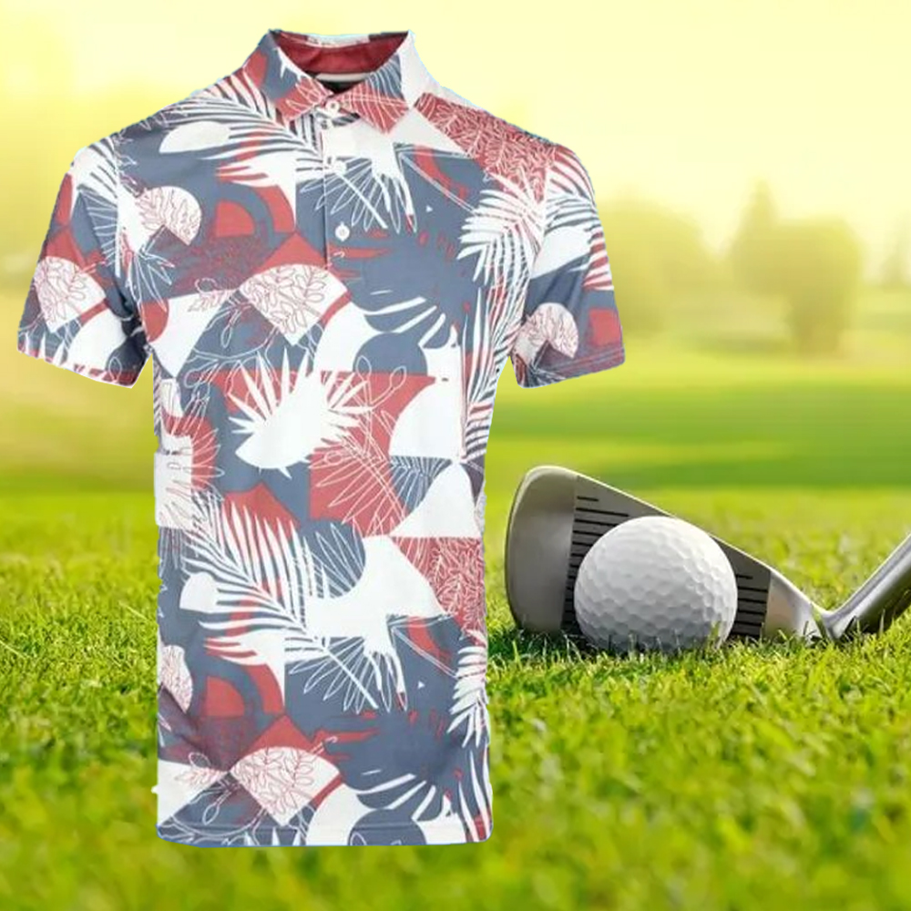 Rickie Fowler Red Blue Pattern Golf Shirt 2023