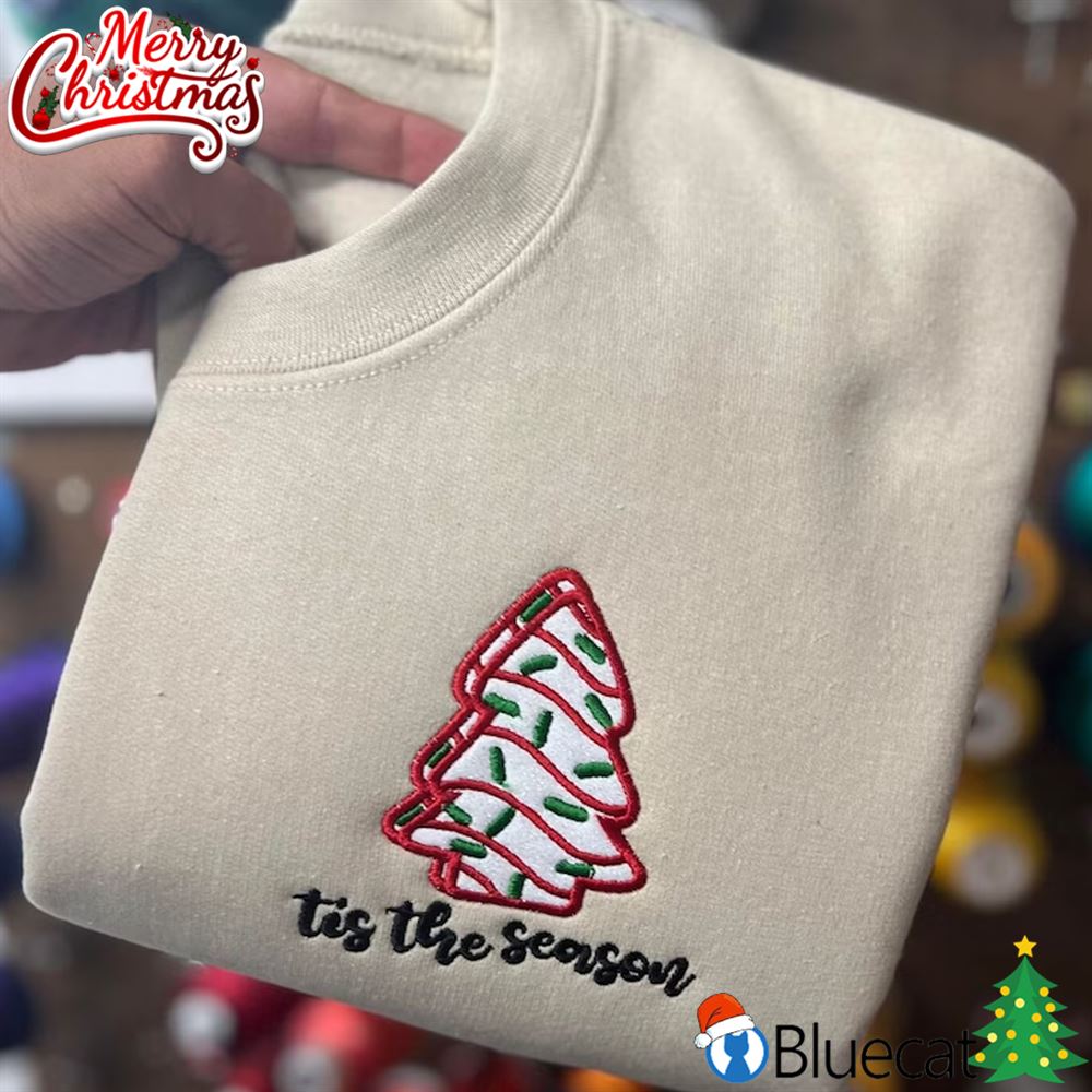 Tis The Season Christmas Cake Glitter Embroidered Sweatshirt 
