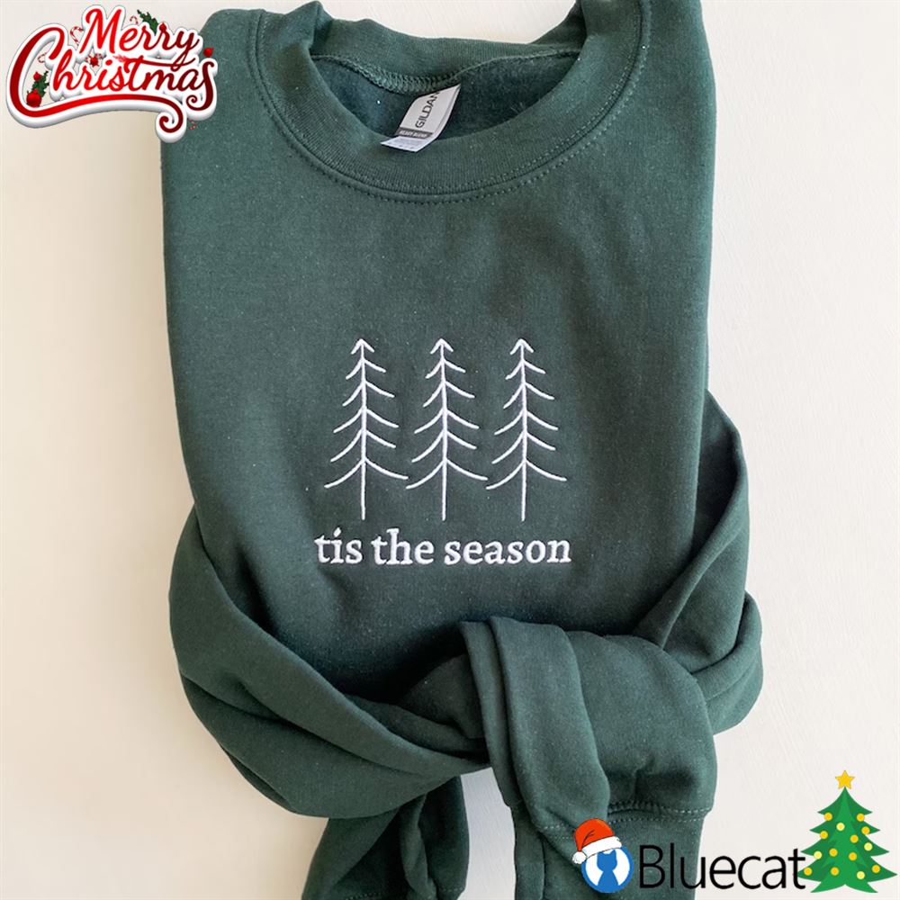 Tis The Season Christmas Tree Sweatshirt Embroidered Christmas Sweater 