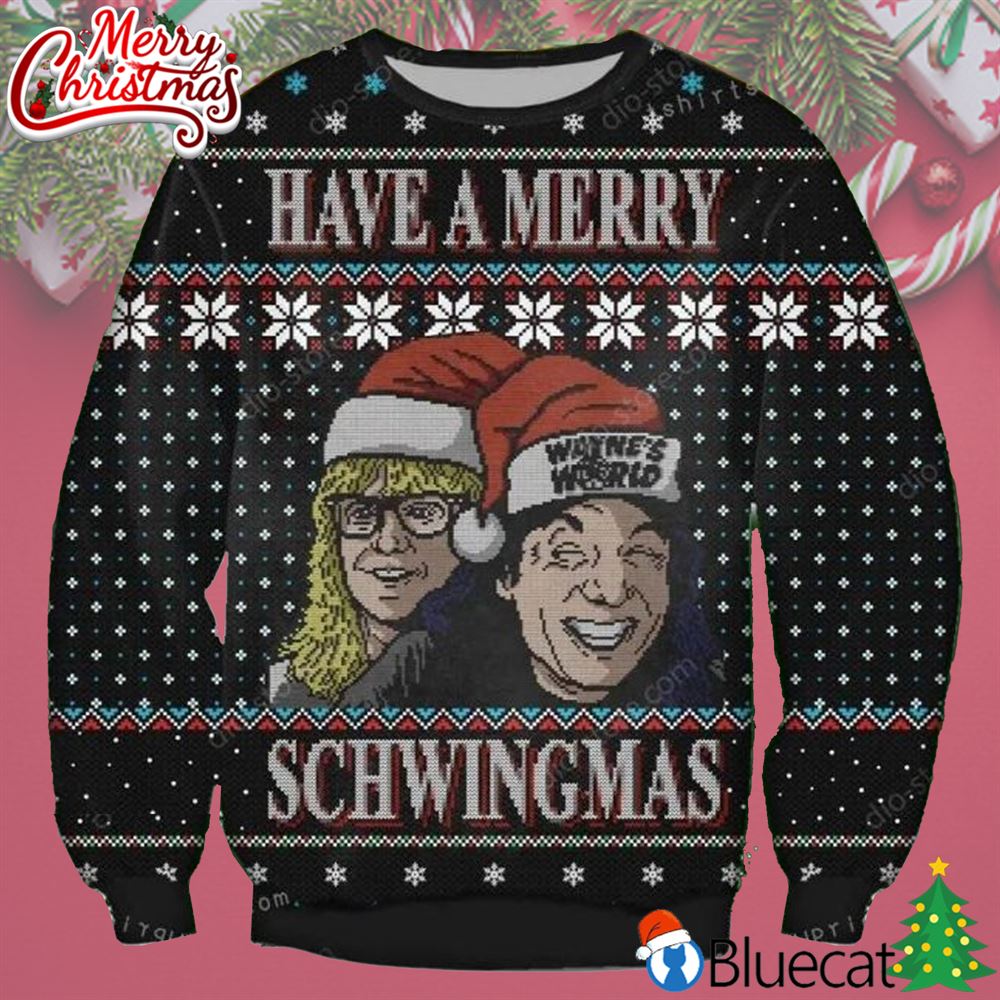 Wayne Campbell Garth Algar Wayne Is World Have A Merry Schwingmas Ugly Christmas Ugly Sweater Party 