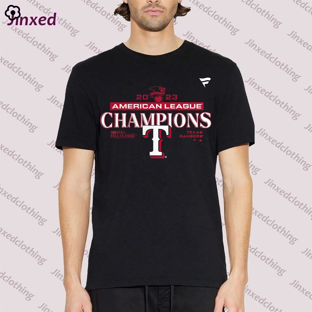 official texas rangers fanatics branded 2023 american league champions locker room t shirt 1