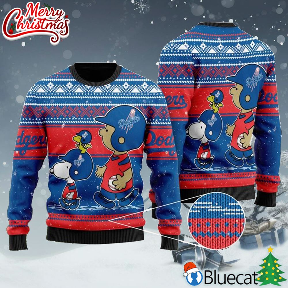 Snoopy And Charlie Brown Los Angeles Dodgers Ugly Sweater Christmas -  Bluecat