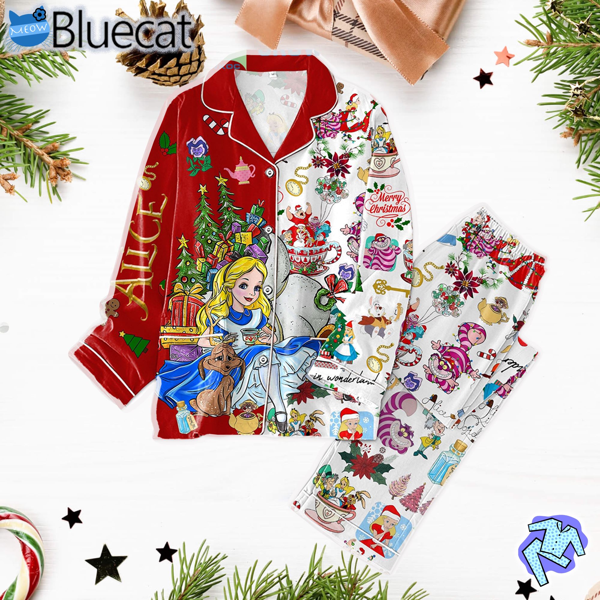 Alice In Wonderland Santa Claus Christmas Pajamas Set 