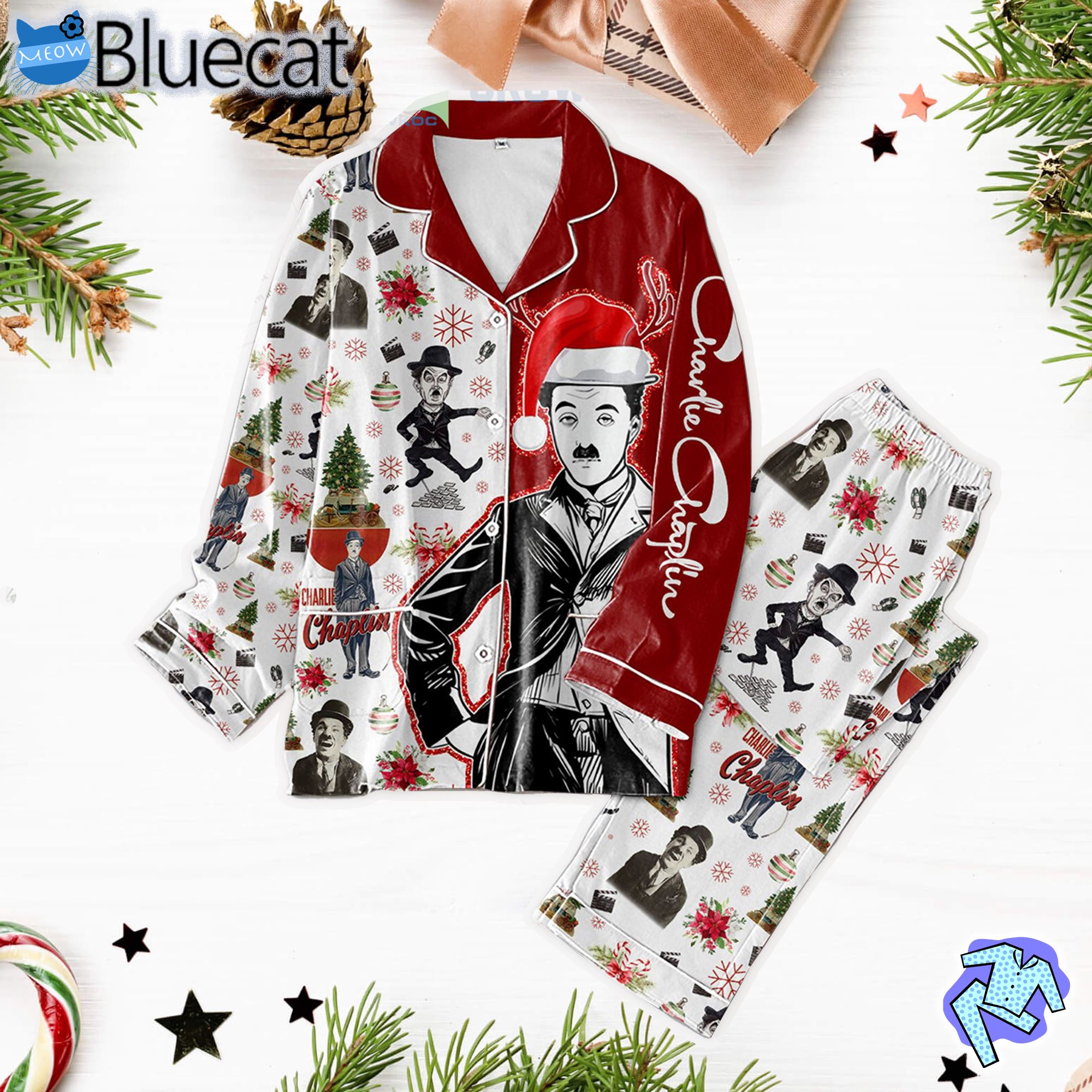 Charlie Chaplin Snow Merry Christmas Pajamas Set 