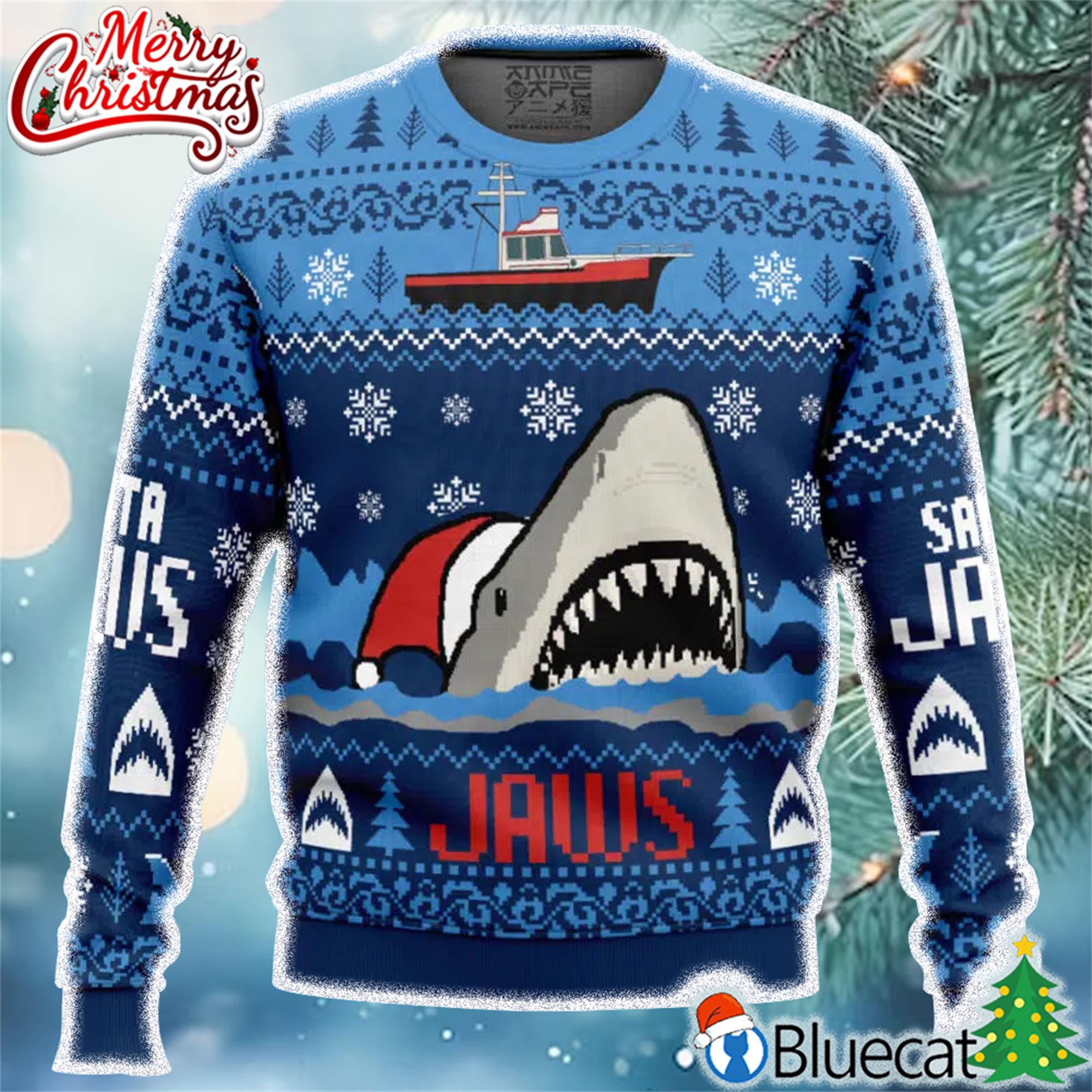 Santa Claus Fishing Merry Ugly Christmas Premium Sweater 3D Printed