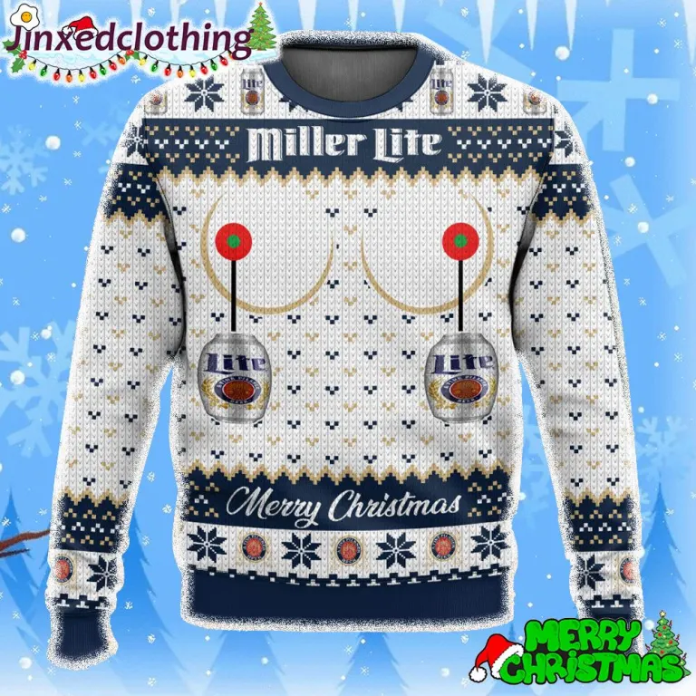 miller lite titties funny ugly christmas holiday sweater 1