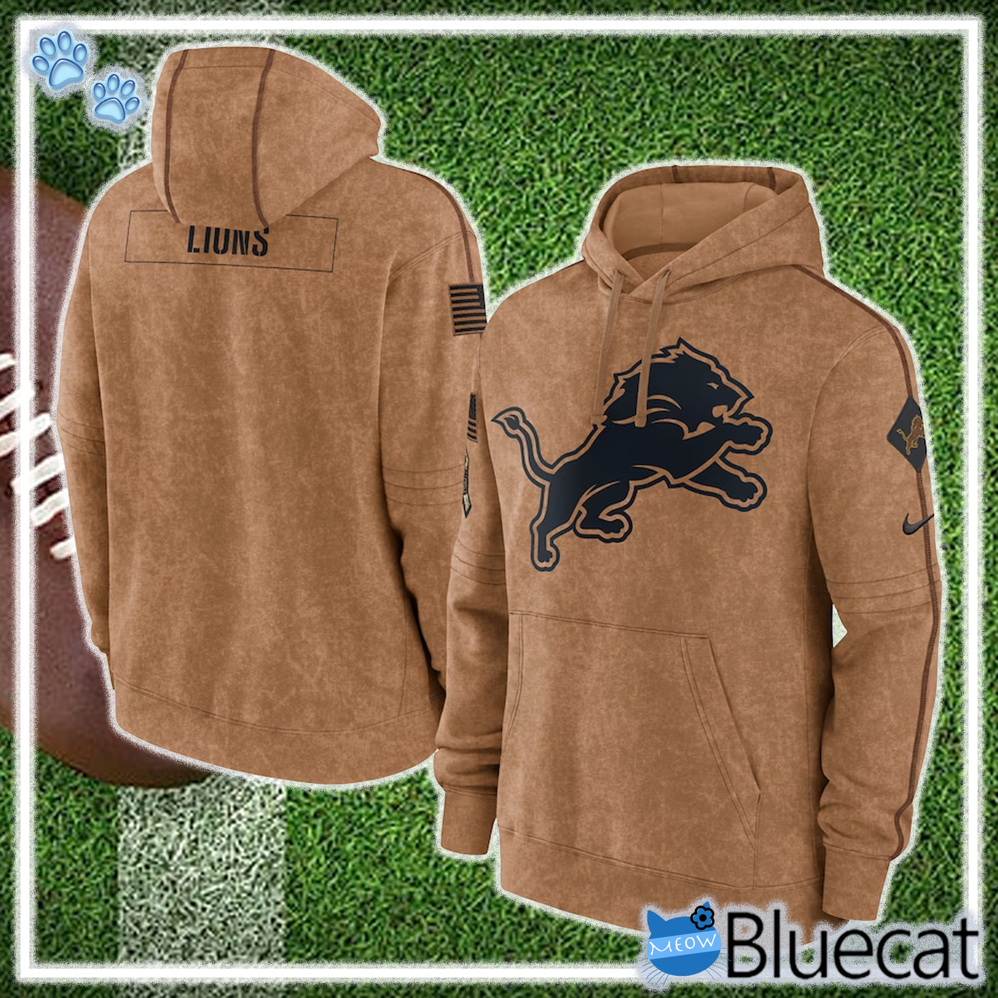 nike brown detroit lions 2023 salute to service club pullover hoodie 1 2