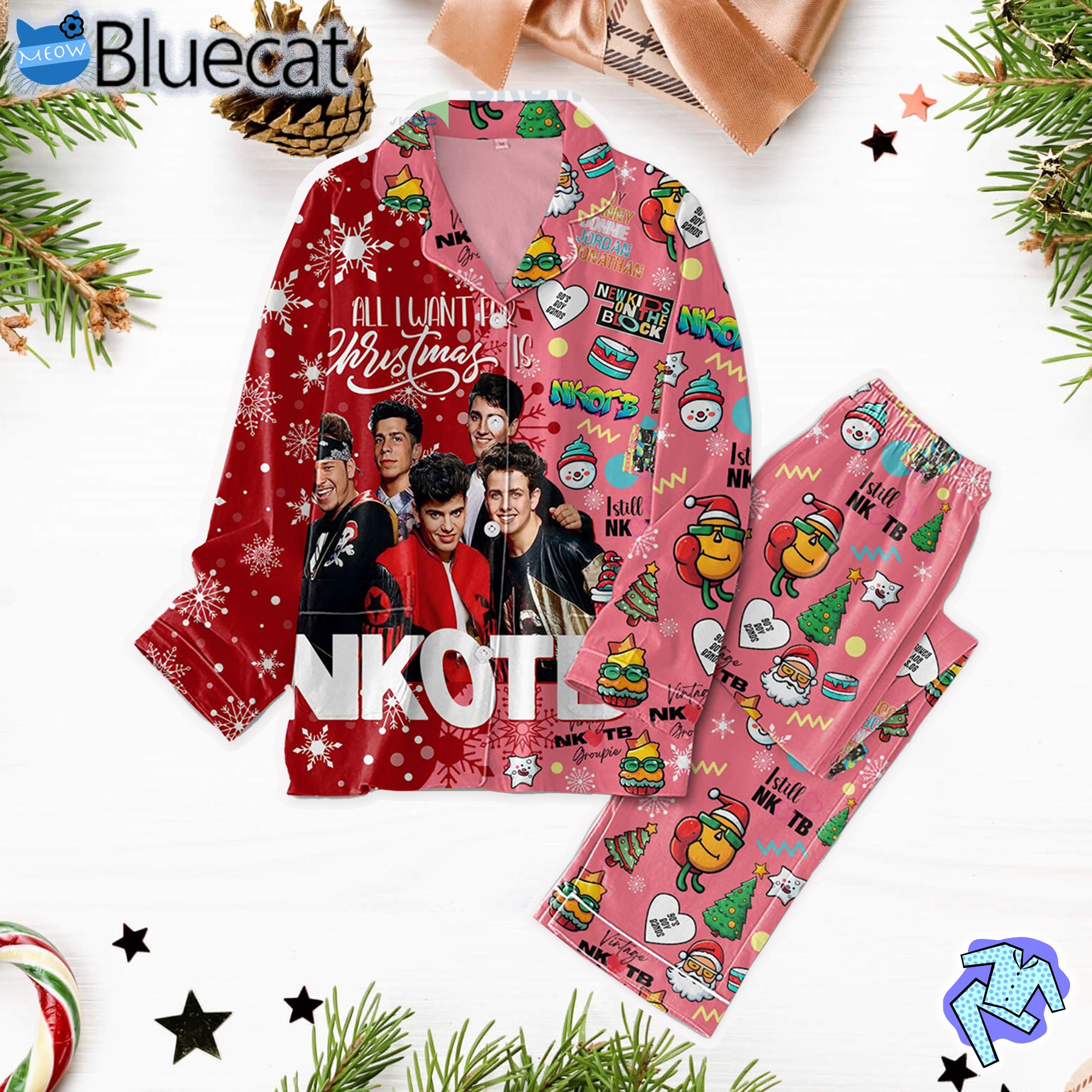 Nkotb All I Want For Christmas Is New Kids On The Block Pajamas Set 