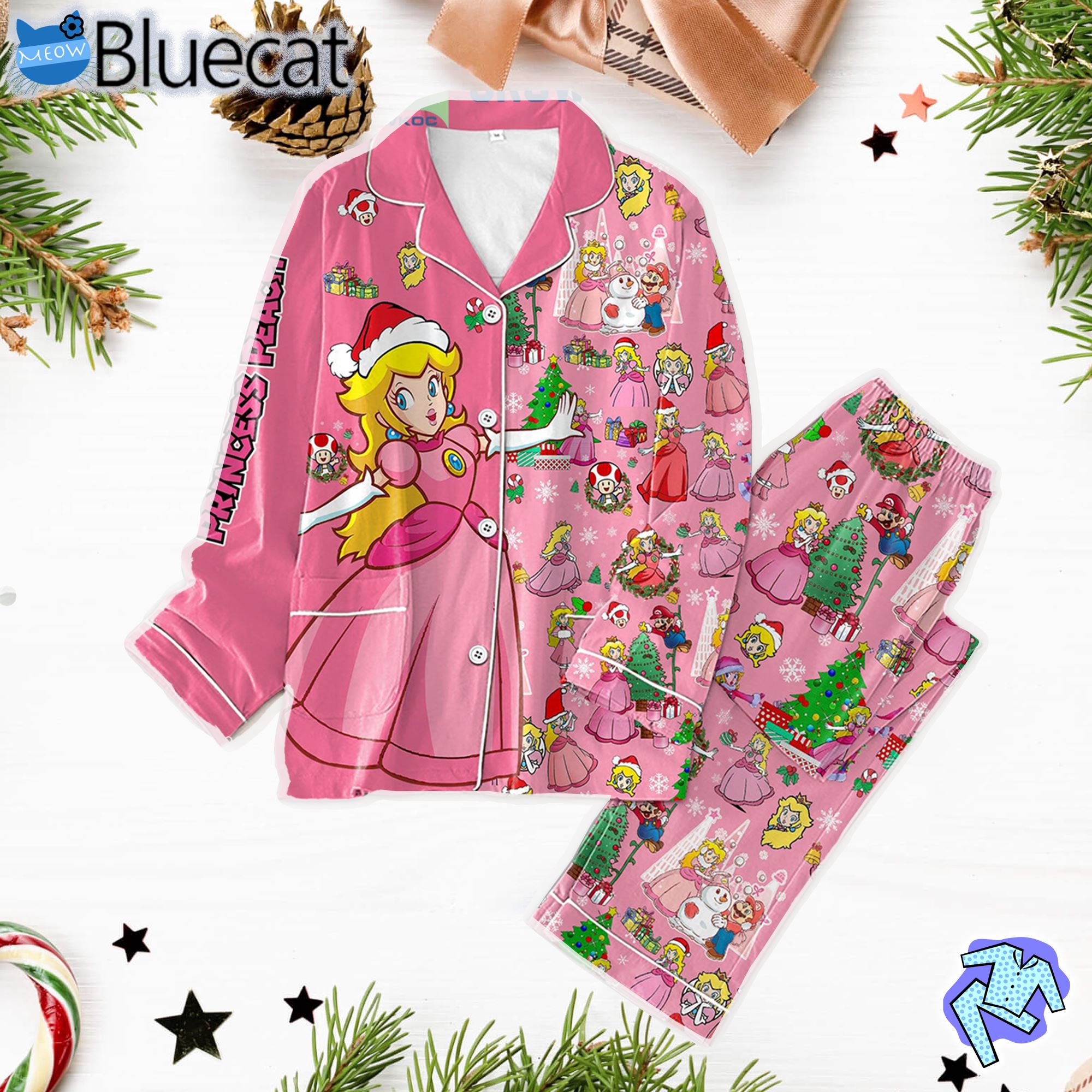 Princess Peach Merry Christmas Pajamas Set 