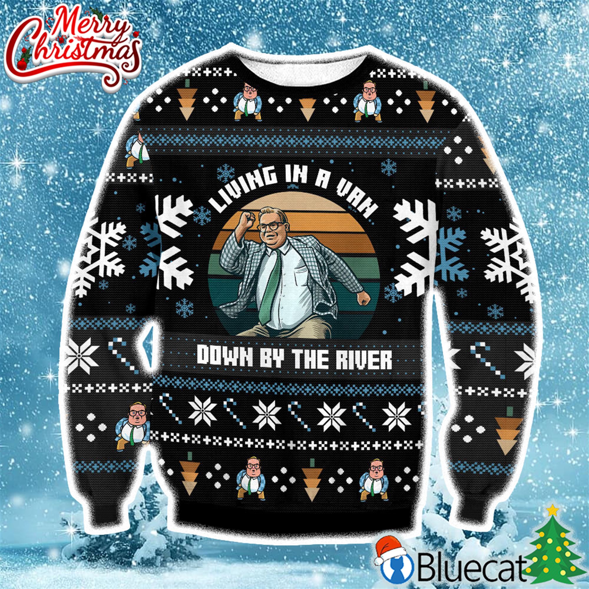 saturday night live matt foley livin in a van down by the river christmas ugly sweater 3d 1 1