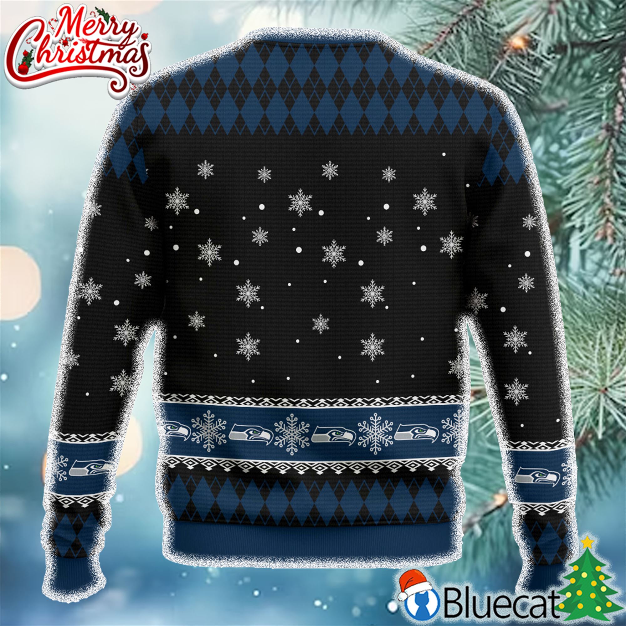 Seattle Seahawks Merry Kissmyass Christmas Ugly Sweater 3d 