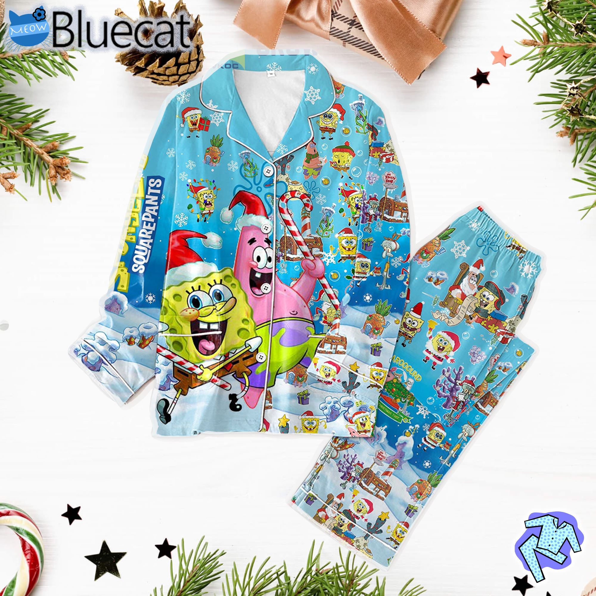 Spongebob Squarepants Bring It Around The Christmas Tree Pajamas Set 