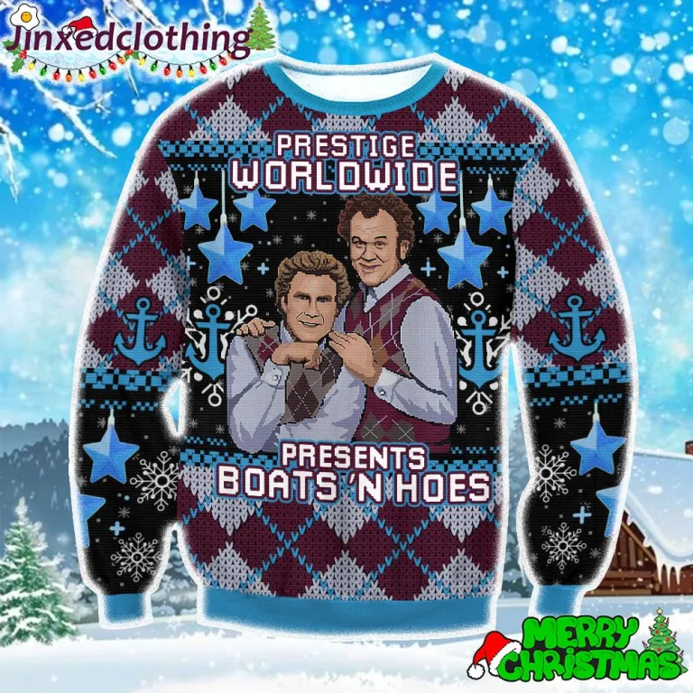 step brothers prestige worldwide presents boats n hoes merry xmas 3d ugly sweater 1