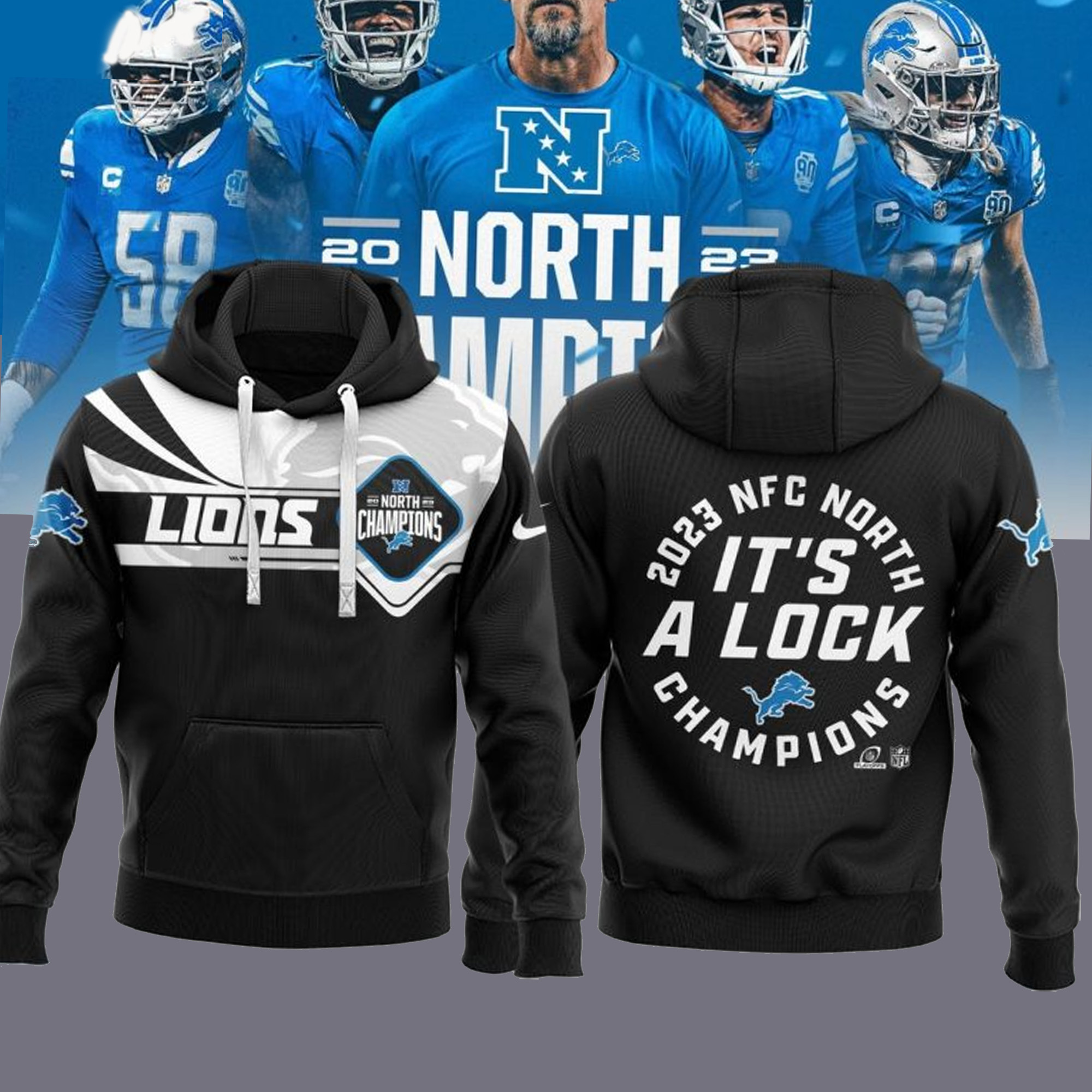 detroit lions champs nfc north its a lock black hoodie 1 1