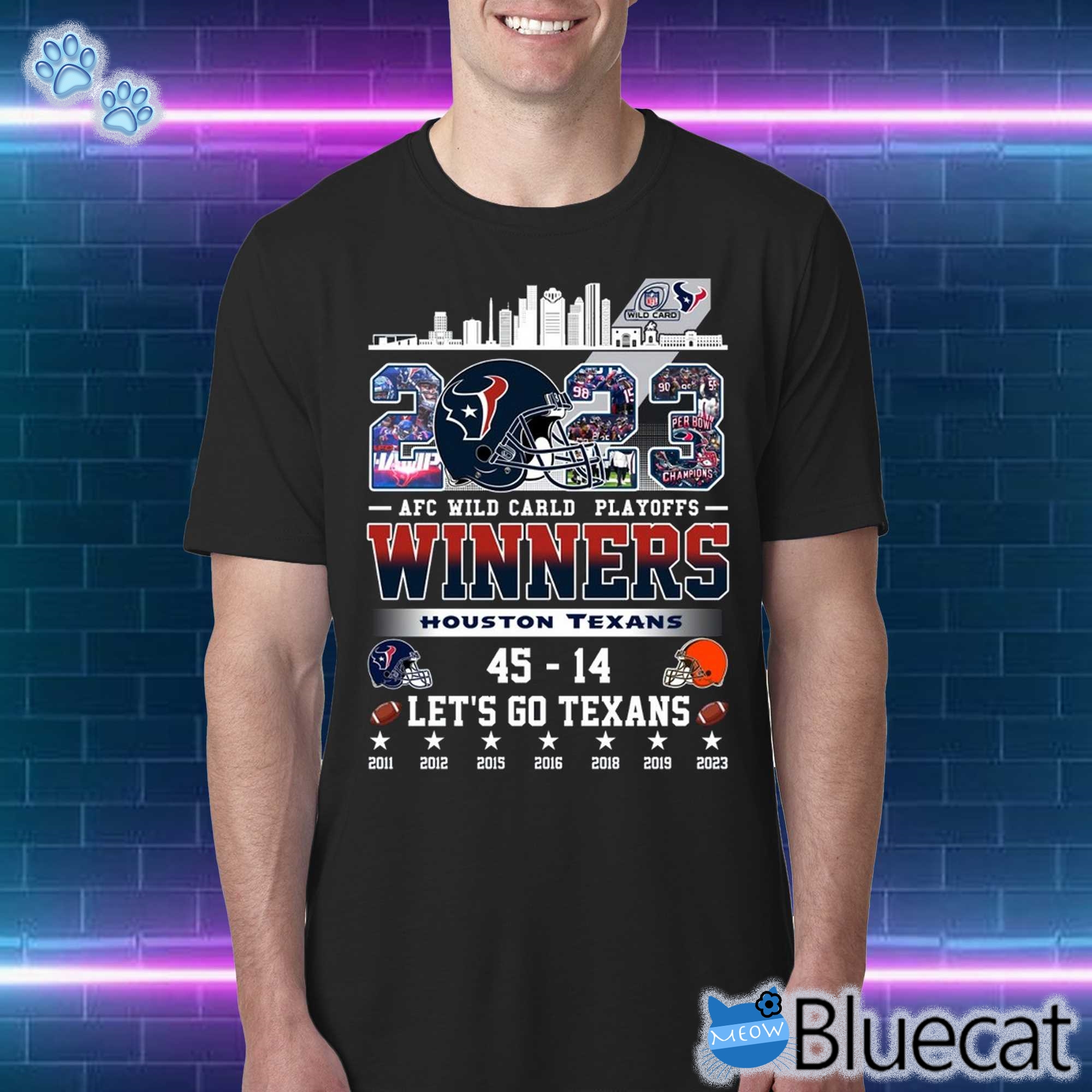 official afc wild carld playoffs 2023 winners houston texans 45 14 cleveland browns lets go texans t shirt sweatshirt 1 1