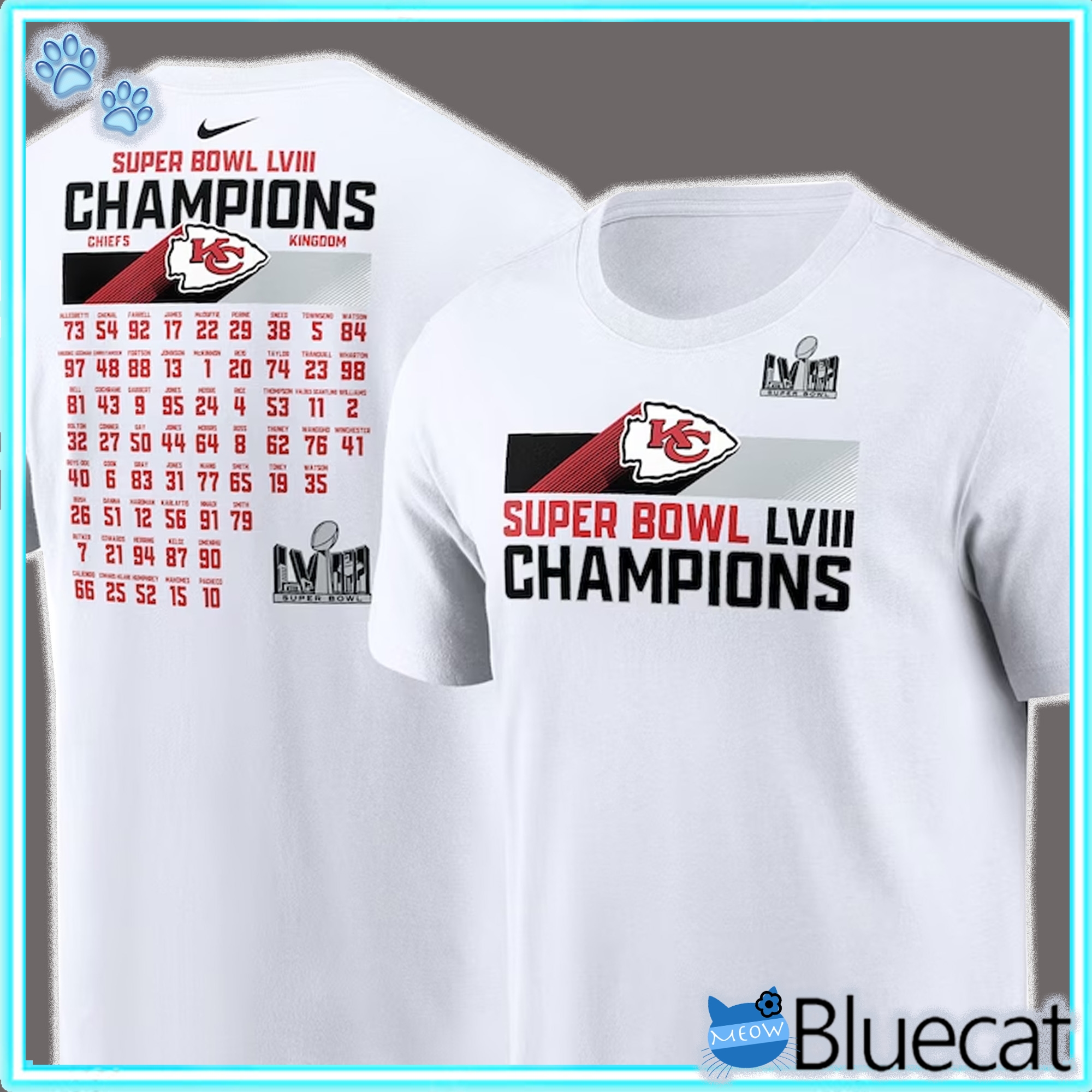 Official Kansas City Chiefs Nike Super Bowl Lviii Champions Roster T-shirt 