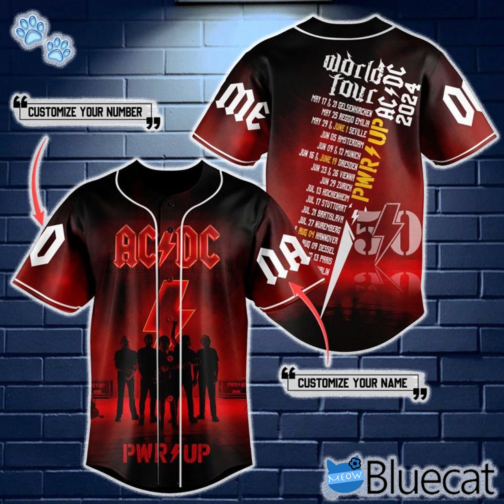 PWR Up World Tour 2024 ACDC Custom Baseball Jersey 1 t shirt