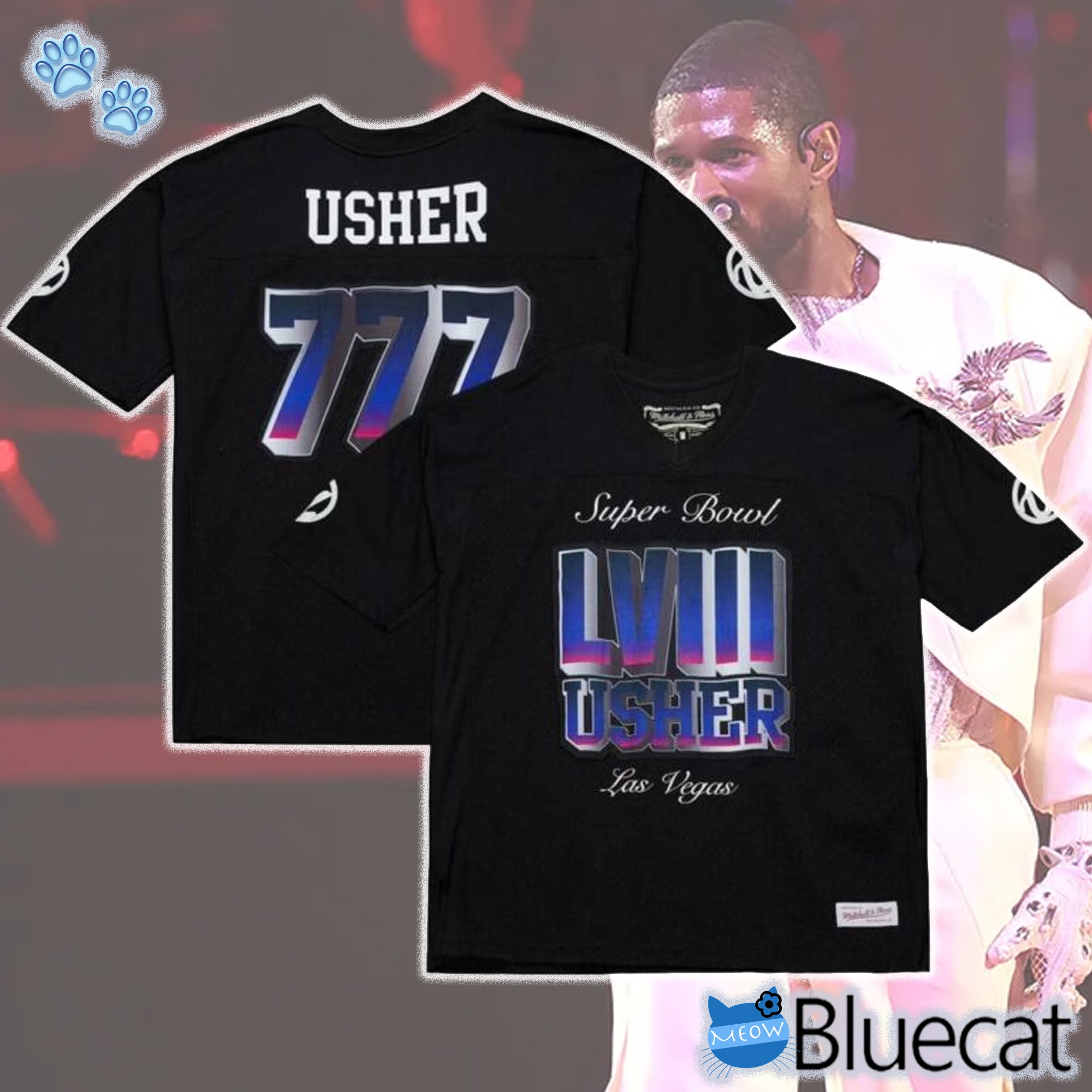 Usher Super Bowl Lviii Collection Mitchell Ness Black Triple Seven Legacy Jersey 3d Sweatshirt T-shirt 