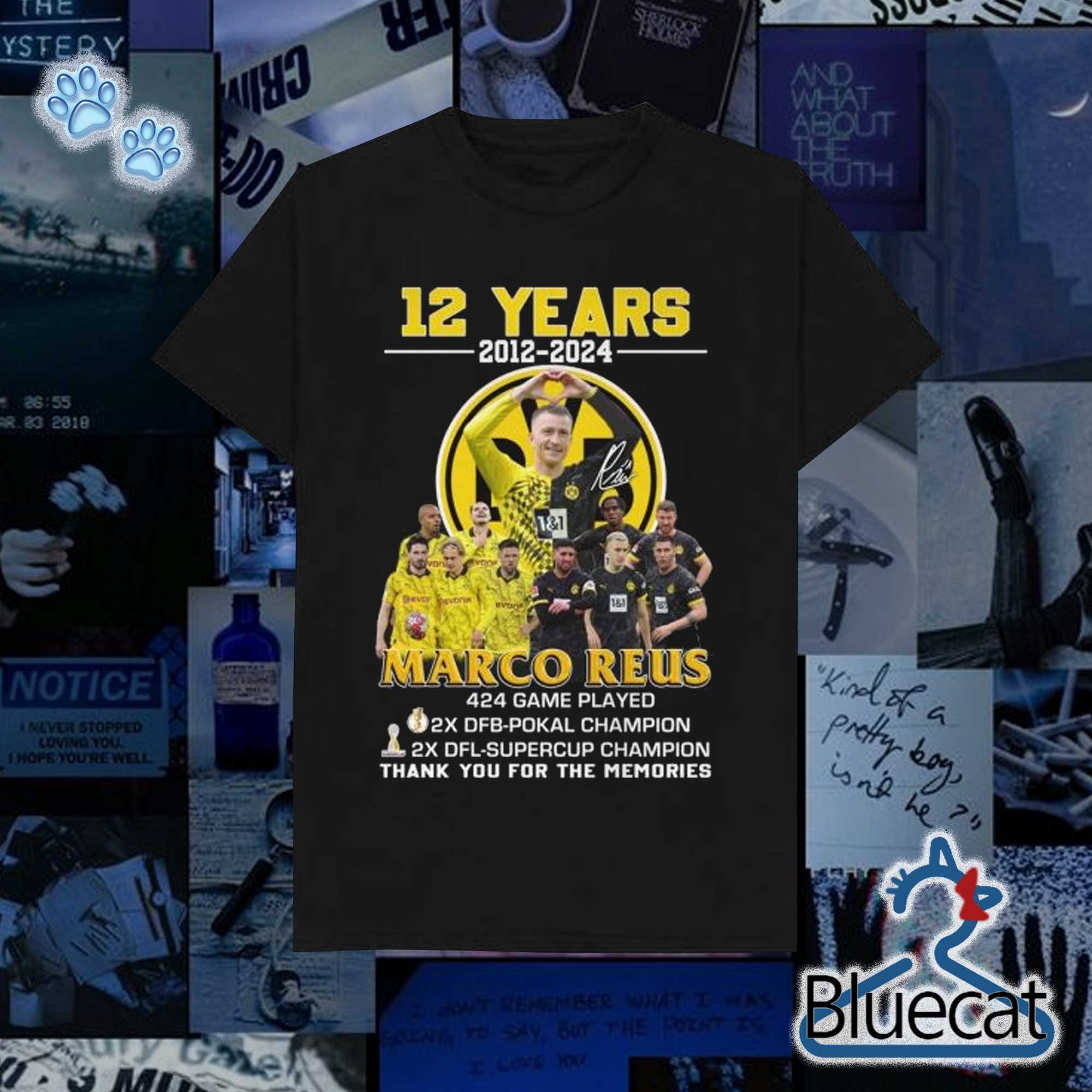 12 years 2012 2024 marco reus 424 game played thank you for the memories t shirt 1 1