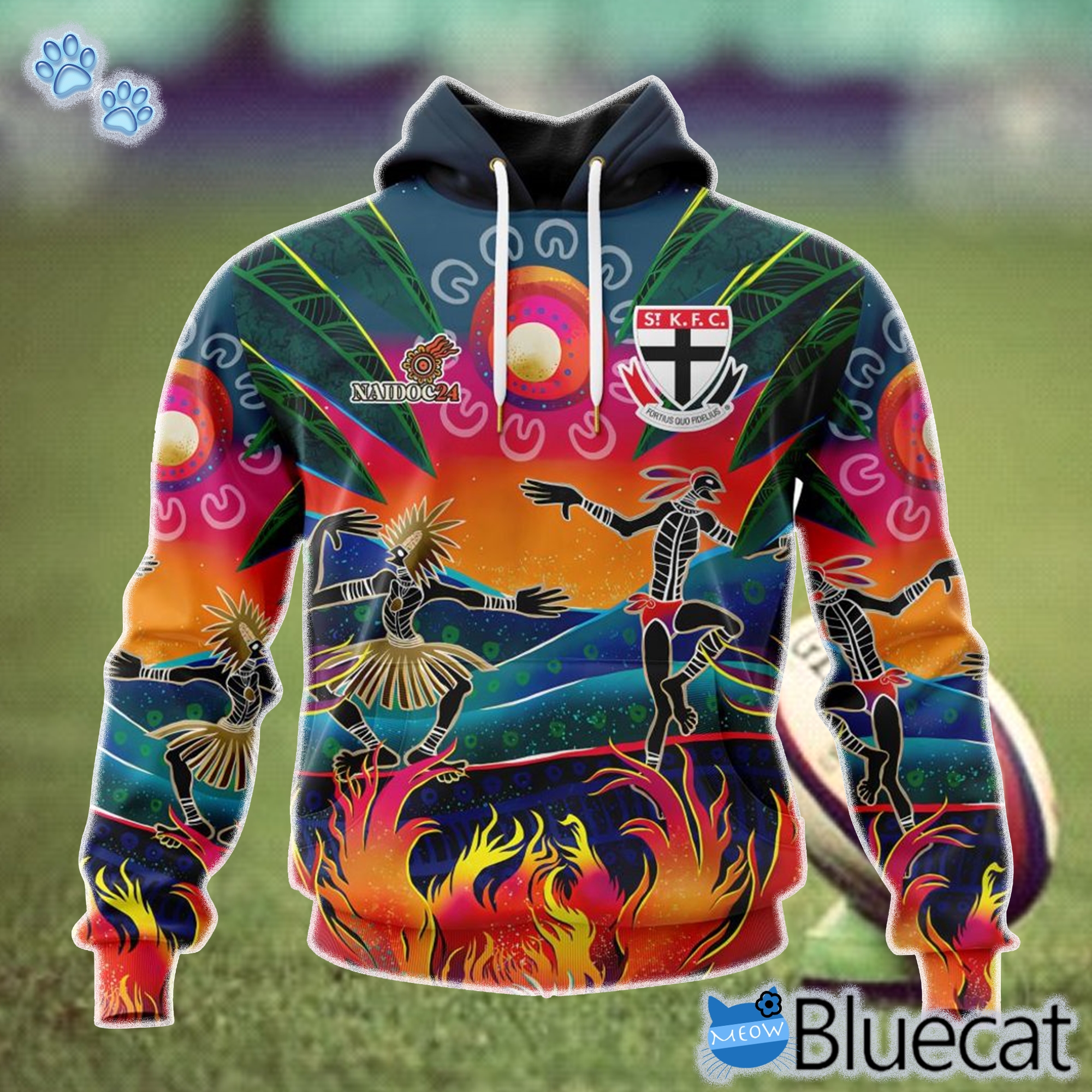 afl st kilda football club special naidoc week 2024 keep the fire burning design 3d unisex hoodie 1 1