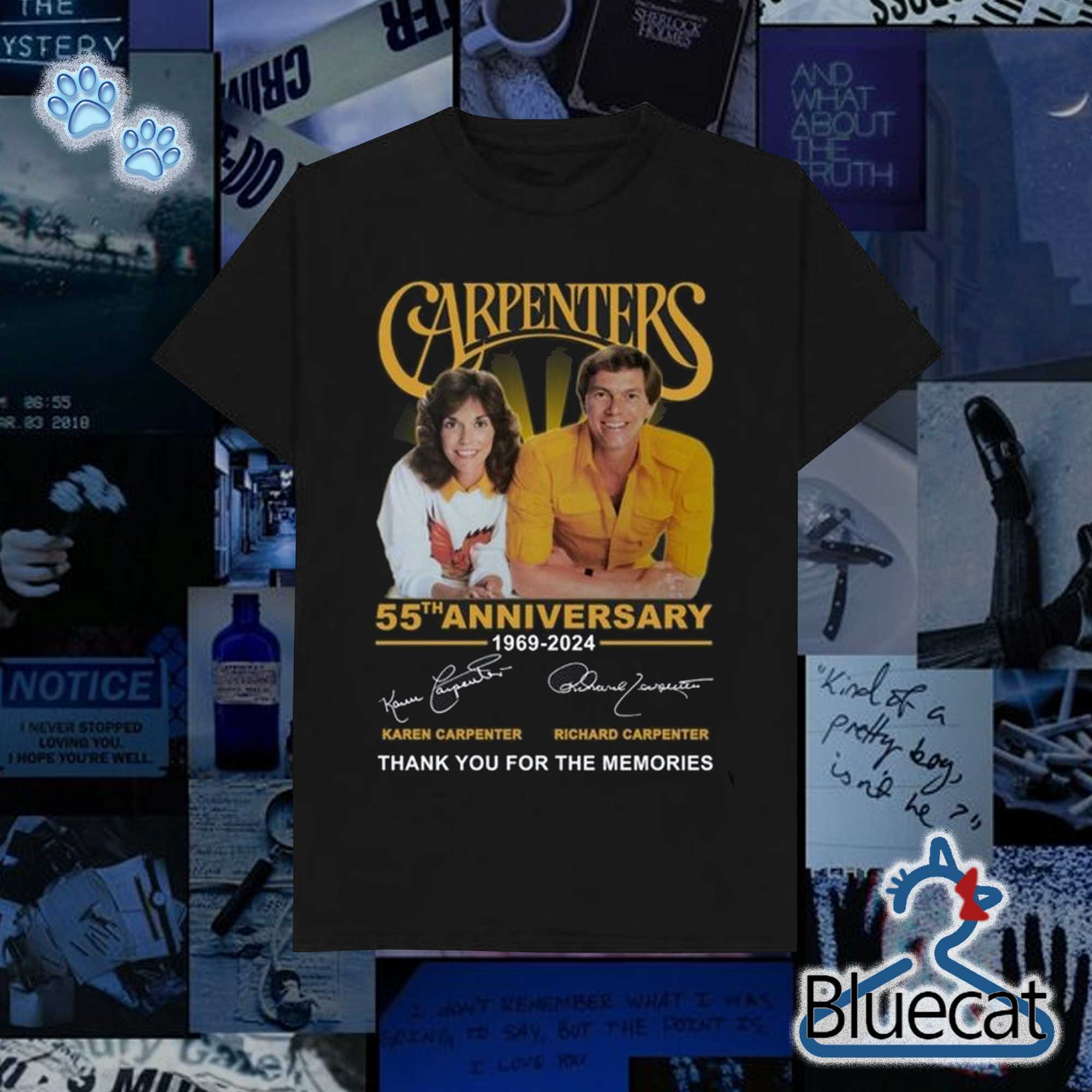 carpenters 55th anniversary 1969 2024 thank you for the memories t shirt 1 1