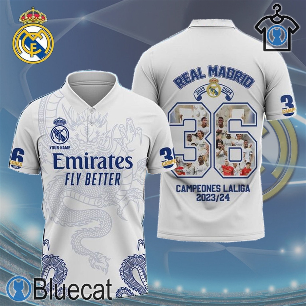 emirates fly better real madrid champions la liga personalized polo shirts given to fans 2