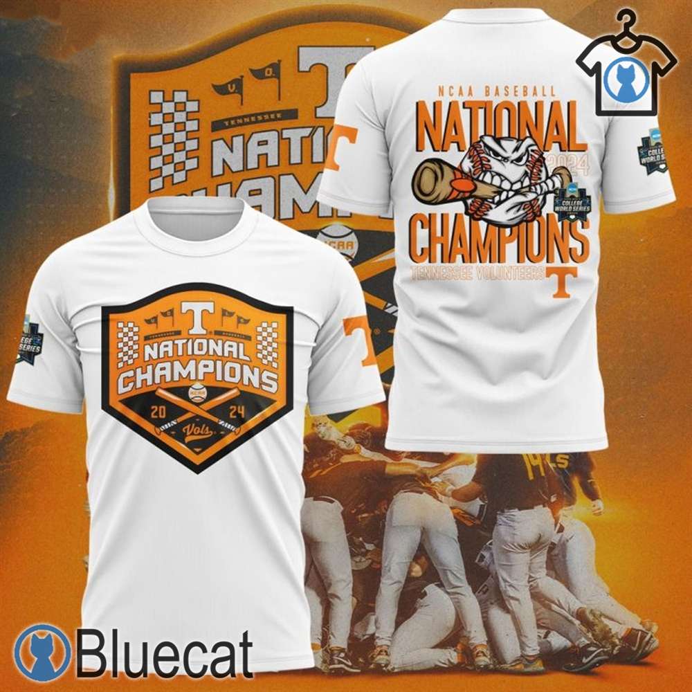 tennessee volunteers national champions ncaa mens baseball college world series 2024 3d t shirt hoodie white for fans 1 1