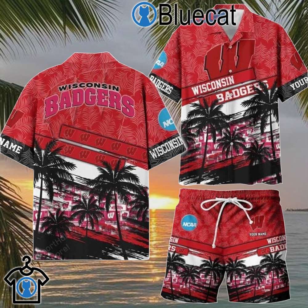 wisconsin badgers coconut tree summer lover personalized hawaiian shirt 1