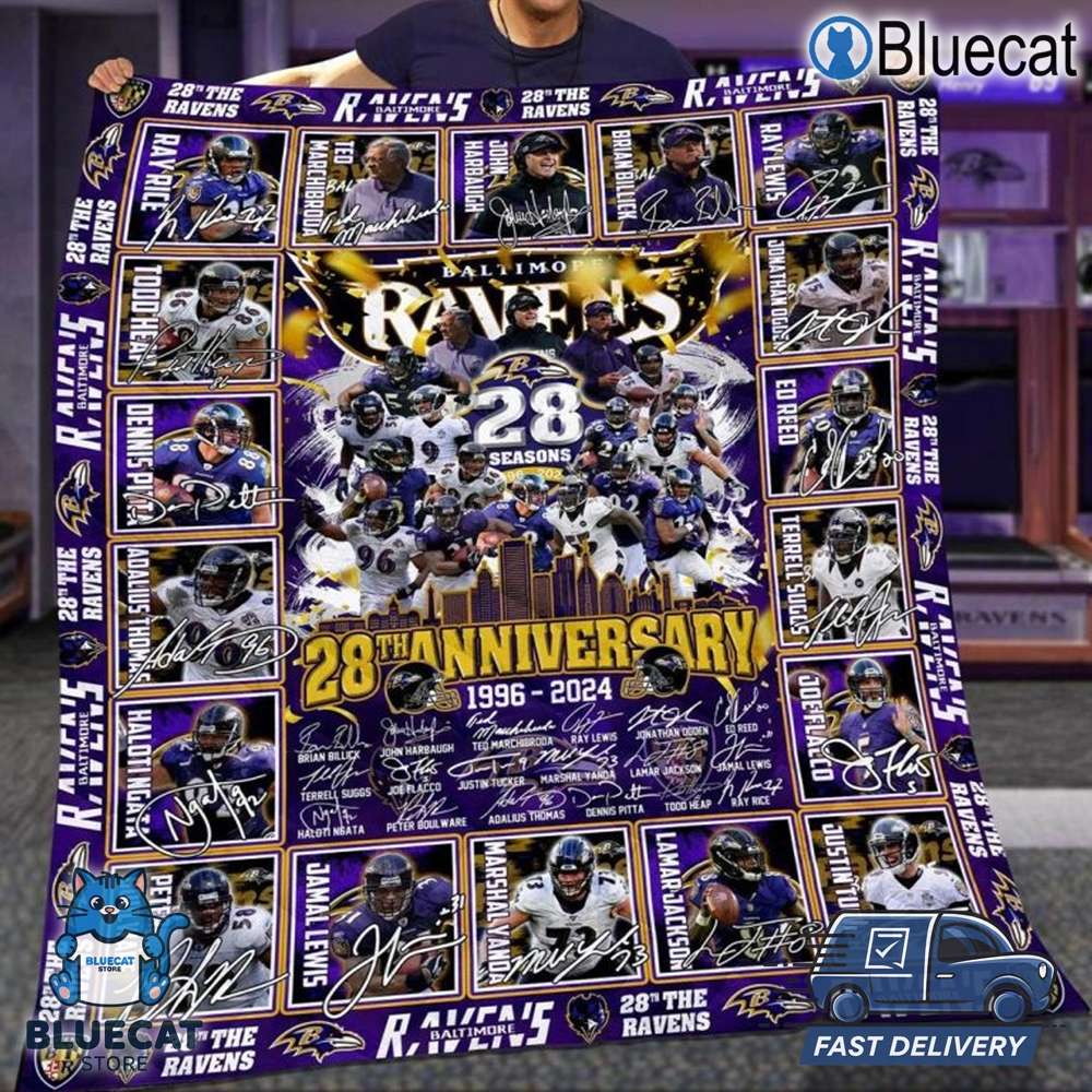 baltimore ravens 28th anniversary 1996 2024 the legend fleece blanket quilt 1