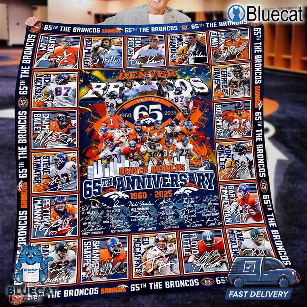 denver broncos 65th anniversary 1960 2025 fleece blanket quilt 1