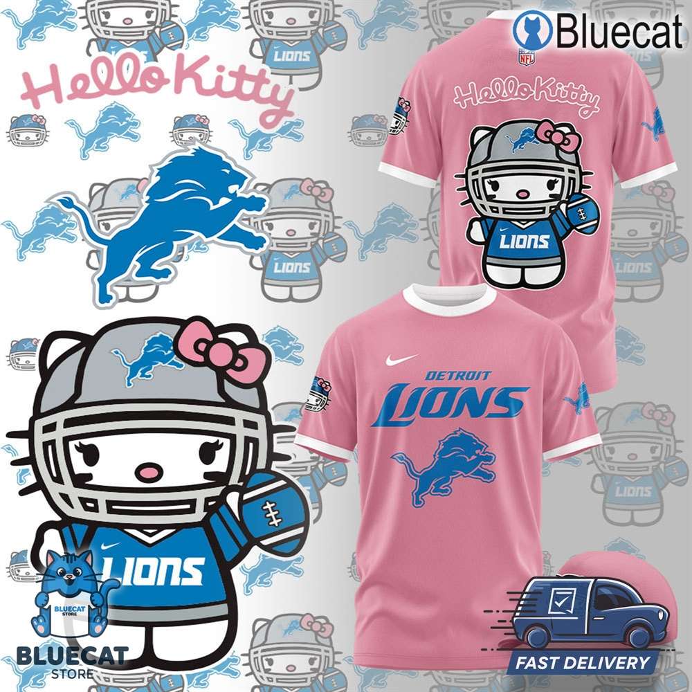 limited edition 2024 mlb detroit lions x hello kitty sweatshirt hoodie t shirt pink 1