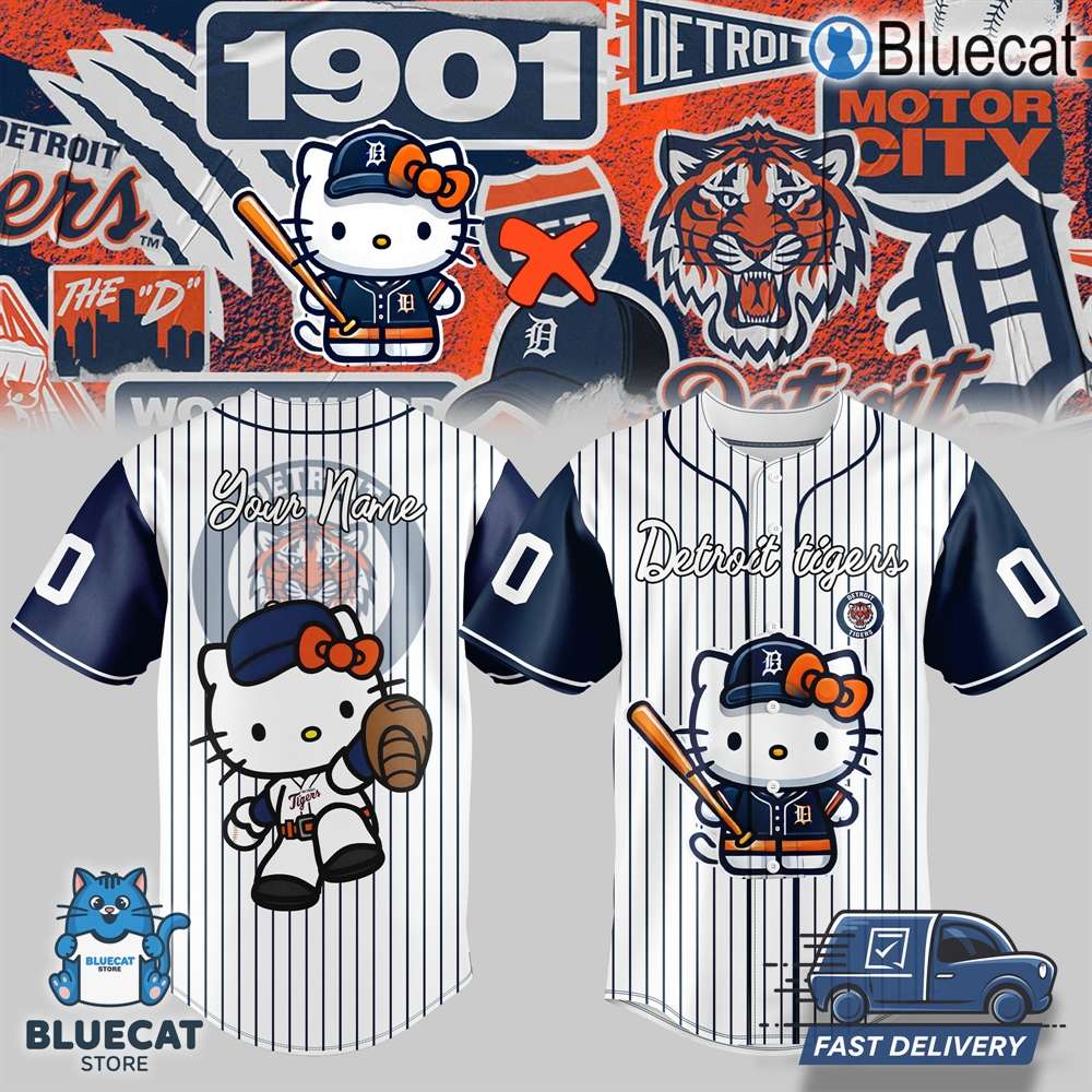 limited edition hello kitty x detroit tigers jersey 2024 custom name number 1