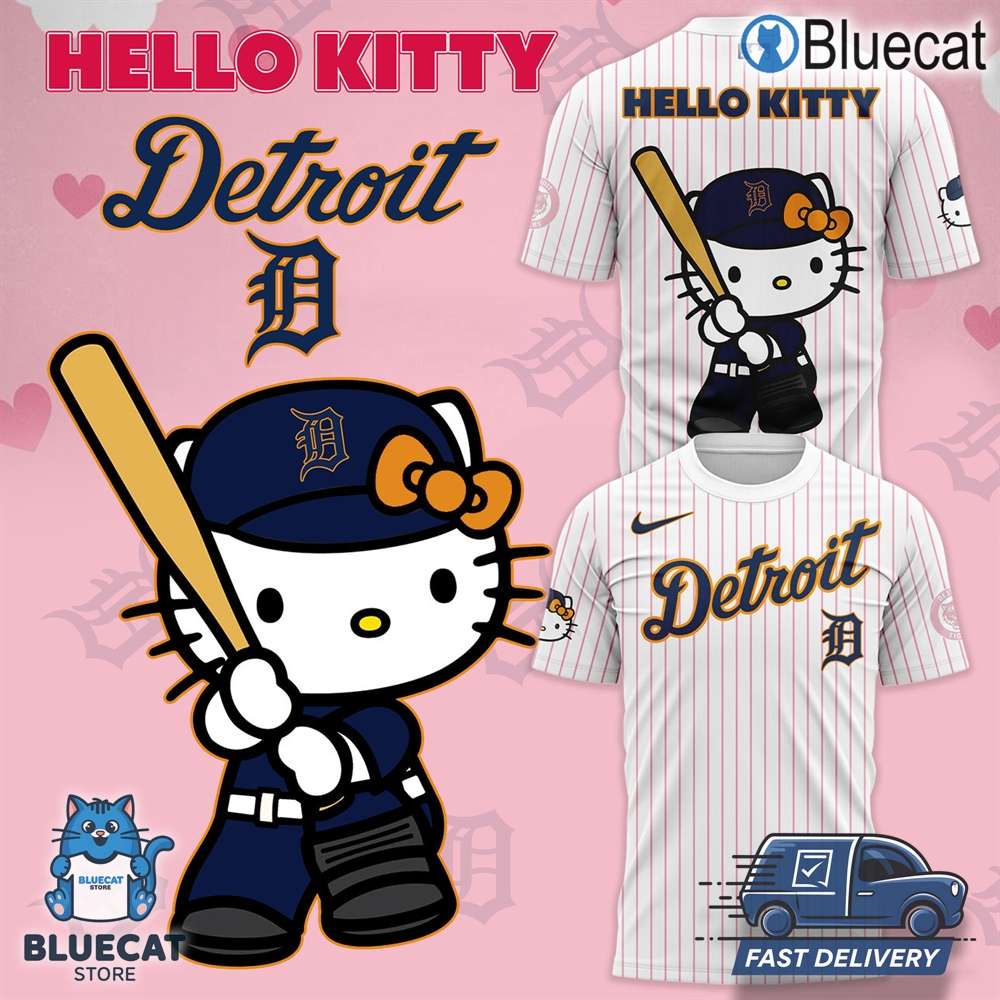 limited edition mlb detroit tigers x hello kitty sweatshirt hoodie t shirt gift for detroit tigers fans 1