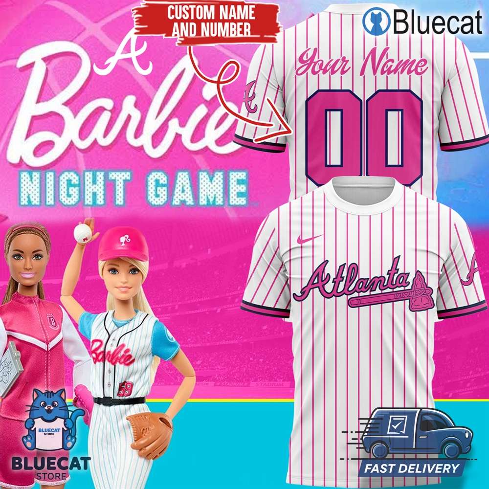 mlb atlanta braves x barbie night game sweatshirt hoodie t shirt 2024 custom name and numbers for atlanta braves fans 1