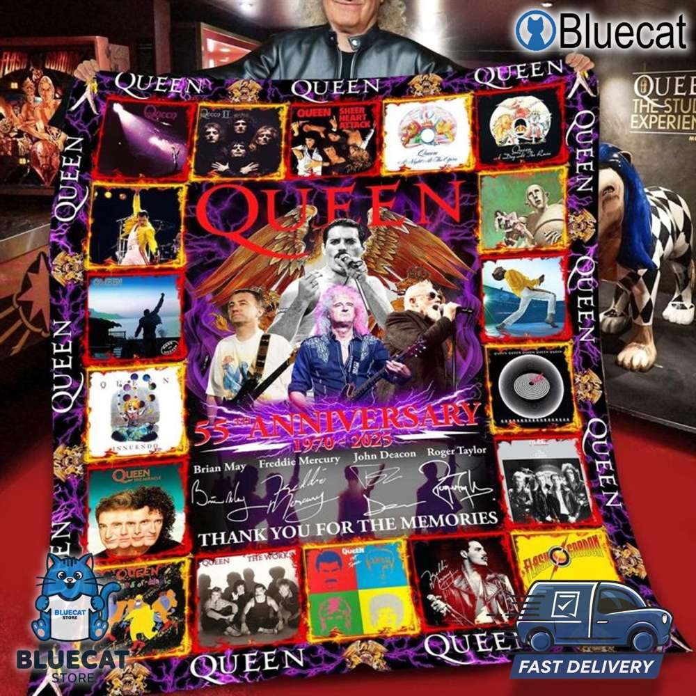 queen 55th anniversary 1970 2025 thank you fleece blanket quilt 1