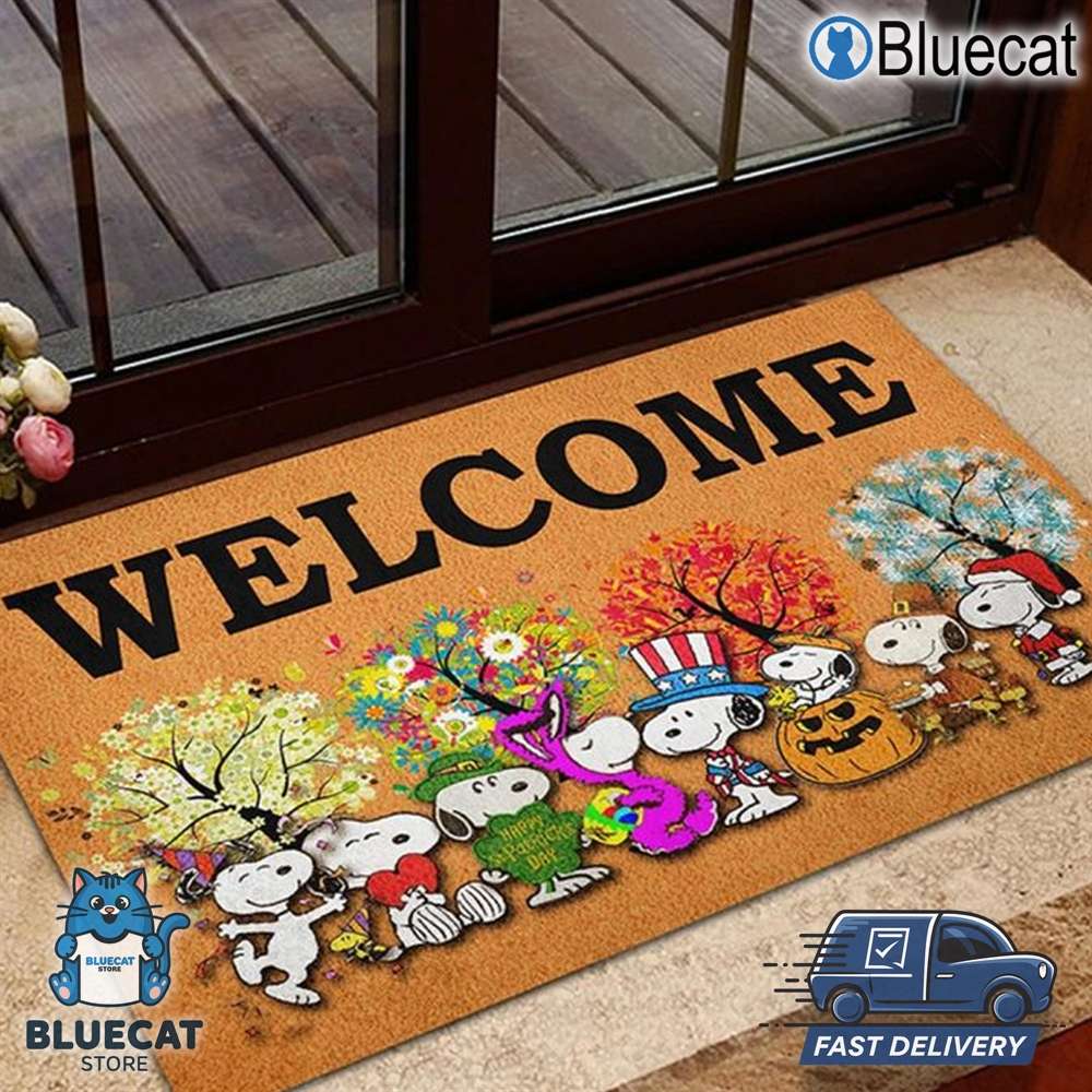 snoopy happy all the holidays of the year welcome home doormat