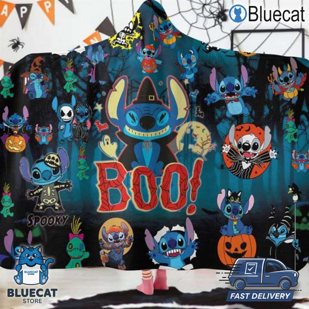 stitch happy halloween boo spooky time hooded blanket